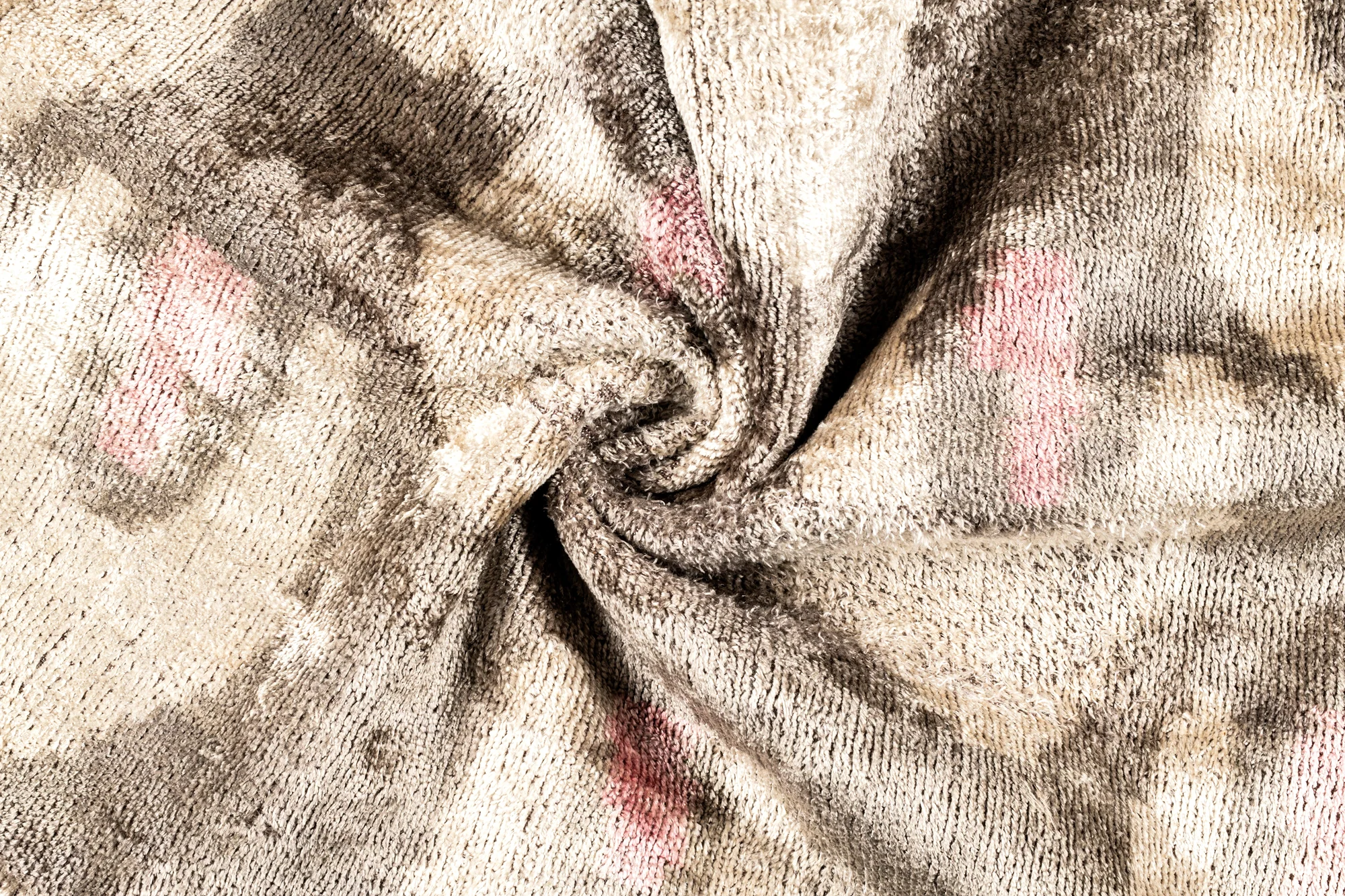 Handmade 16x16 Velvet Throw Pillow – Beige, Pink, Gray Tones with Down Insert for Modern Boho Decor - Image 2