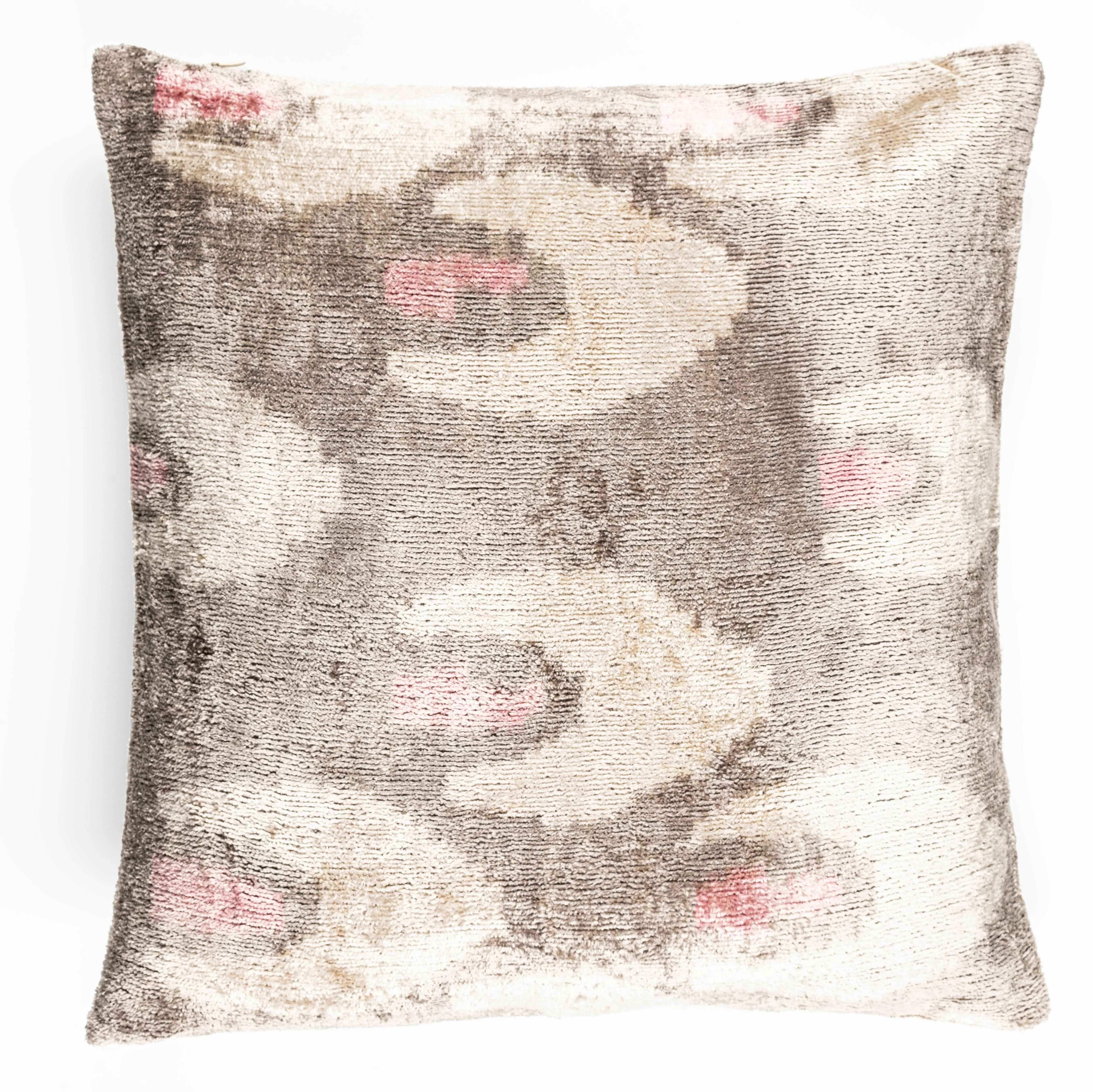 Handmade 16x16 Velvet Throw Pillow – Beige, Pink, Gray Tones with Down Insert for Modern Boho Decor - Image 4