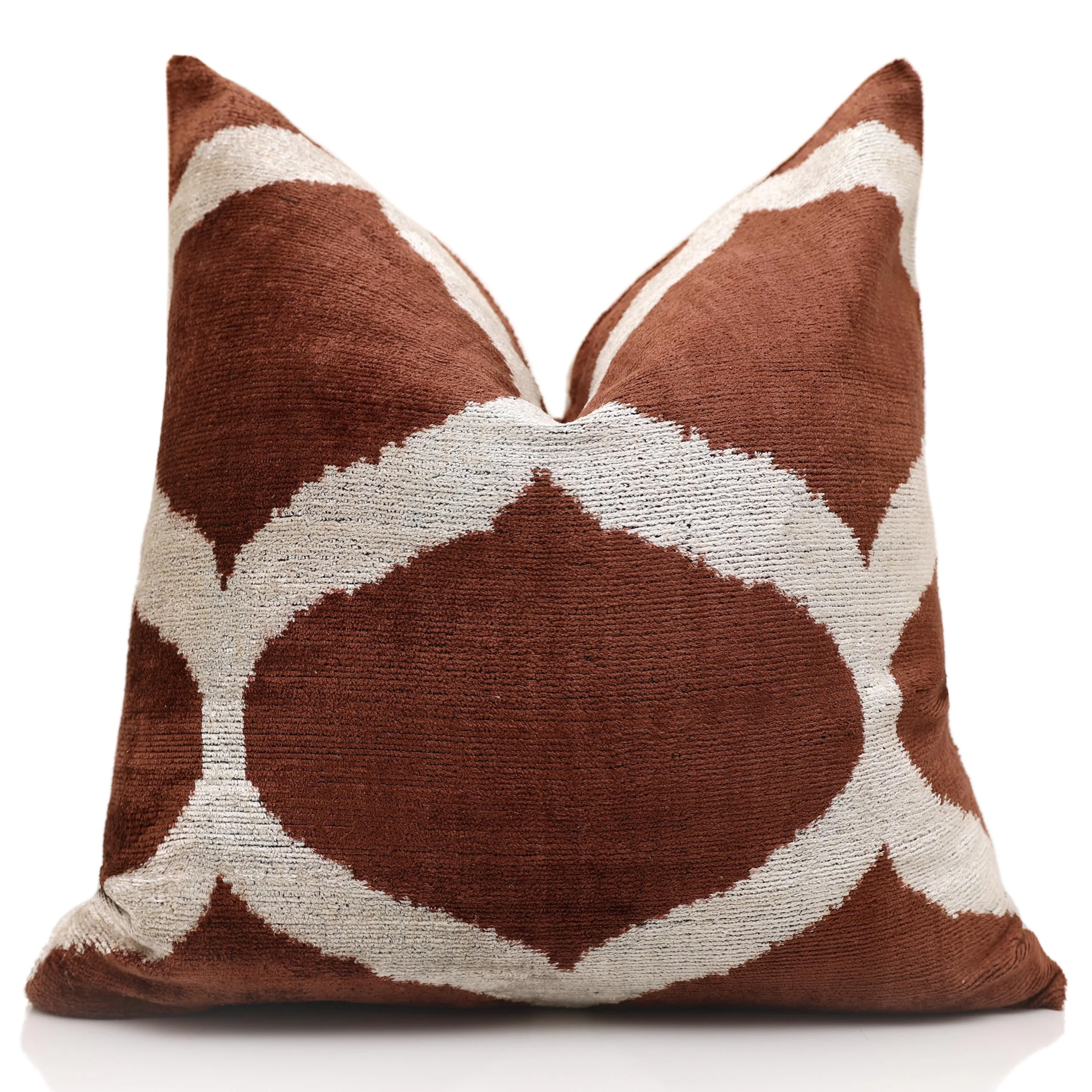 Handmade Brown Silk Velvet Pillow 20x20 – Geometric Modern Designer Cushion - Image 5