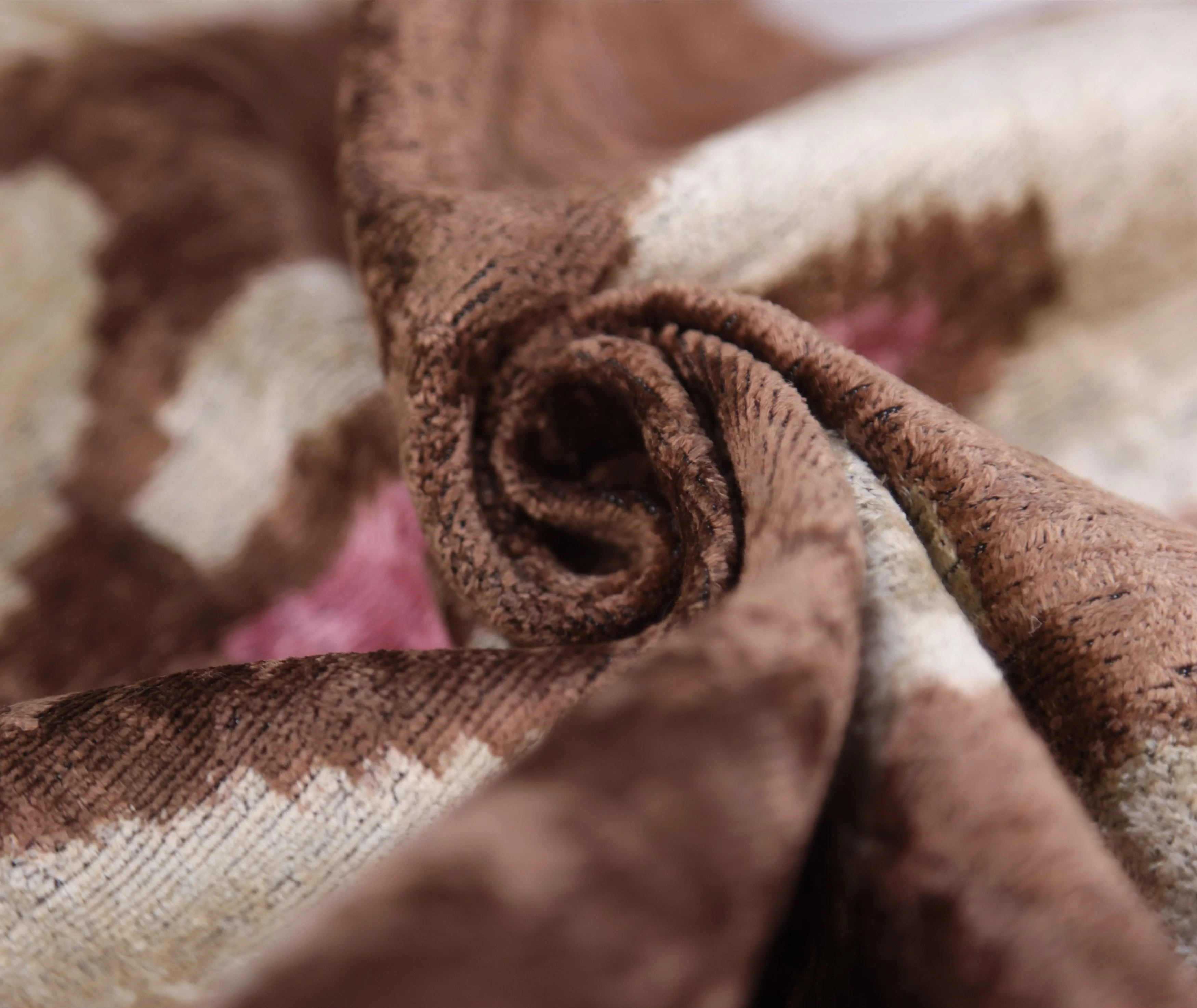 Handmade Brown Velvet Lumbar Pillow 16x24 – Ivory & Pink Arch Motif Designer Cushion - Image 2