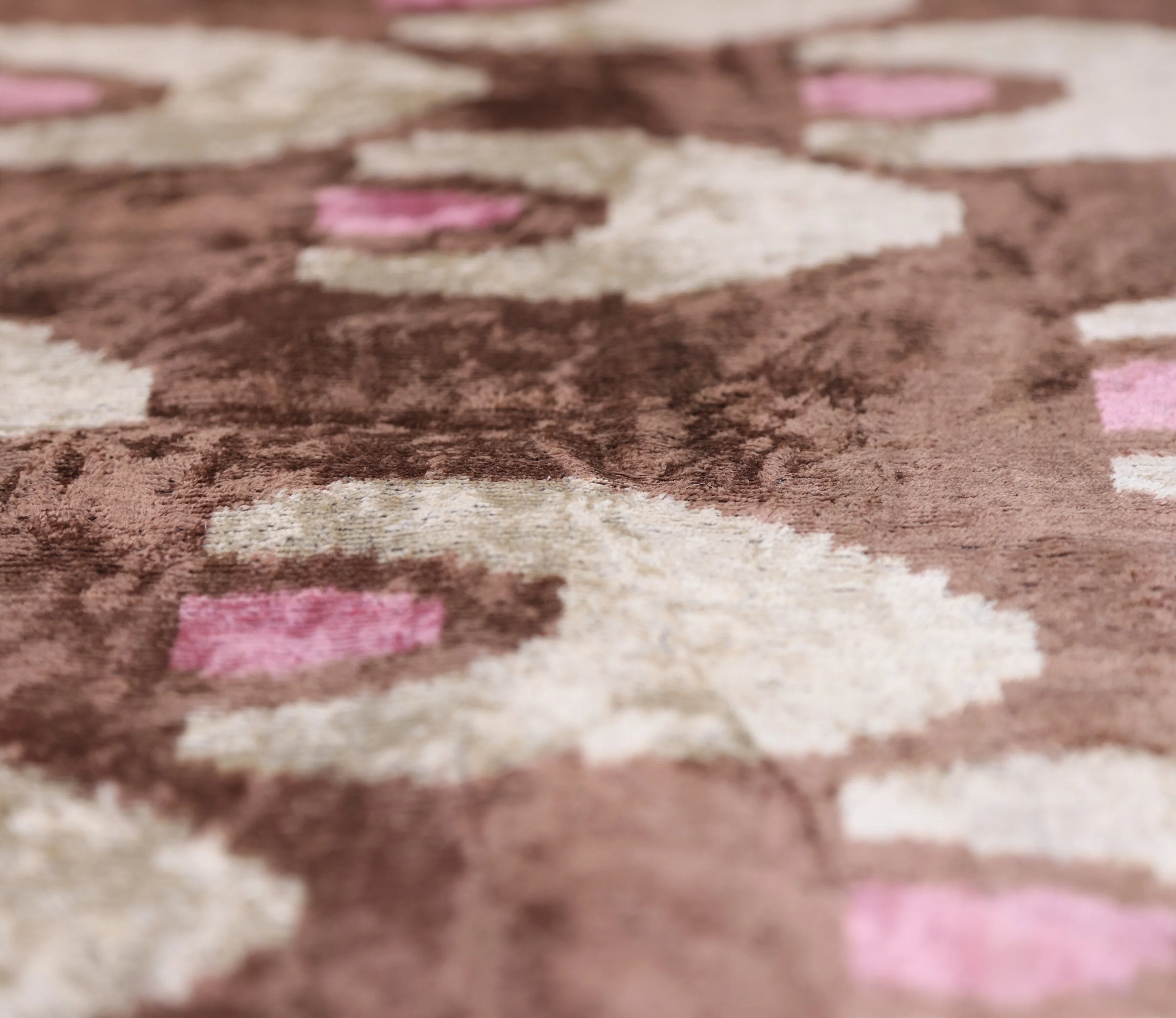 Handmade Brown Velvet Lumbar Pillow 16x24 – Ivory & Pink Arch Motif Designer Cushion - Image 3