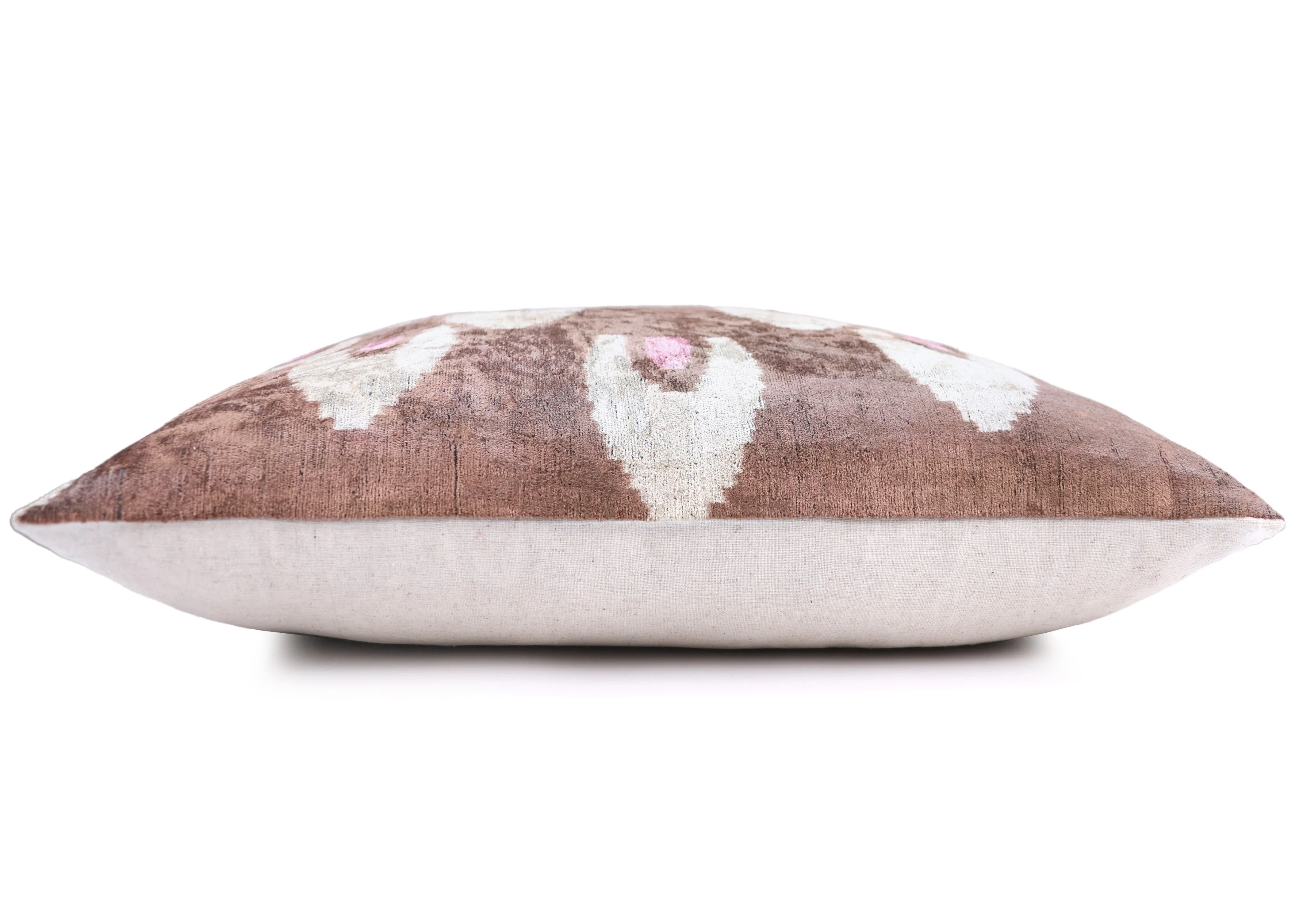 Handmade Brown Velvet Lumbar Pillow 16x24 – Ivory & Pink Arch Motif Designer Cushion - Image 4
