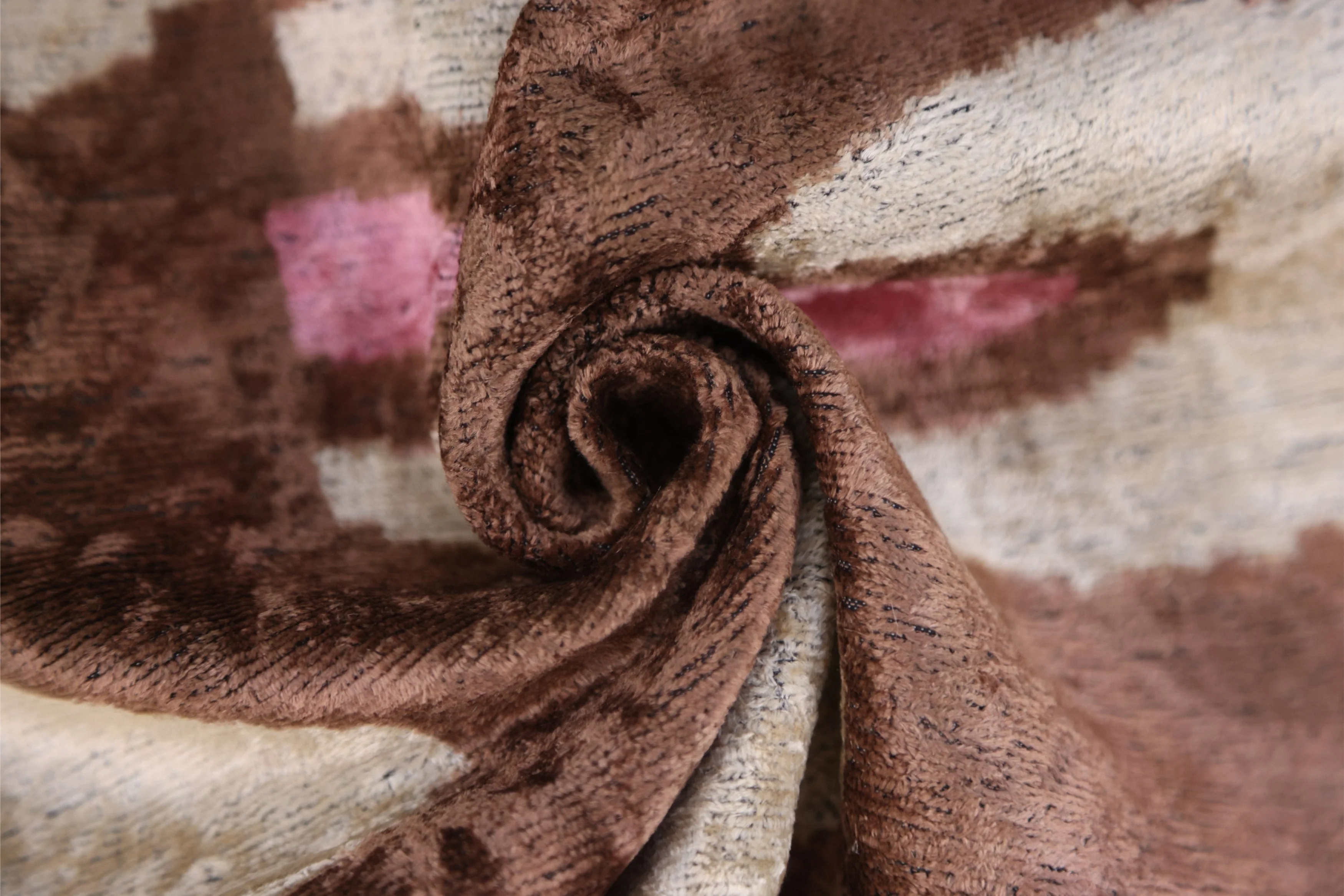 Handmade Brown Velvet Lumbar Pillow 16x24 – Ivory & Pink Arch Motif Designer Cushion - Image 7