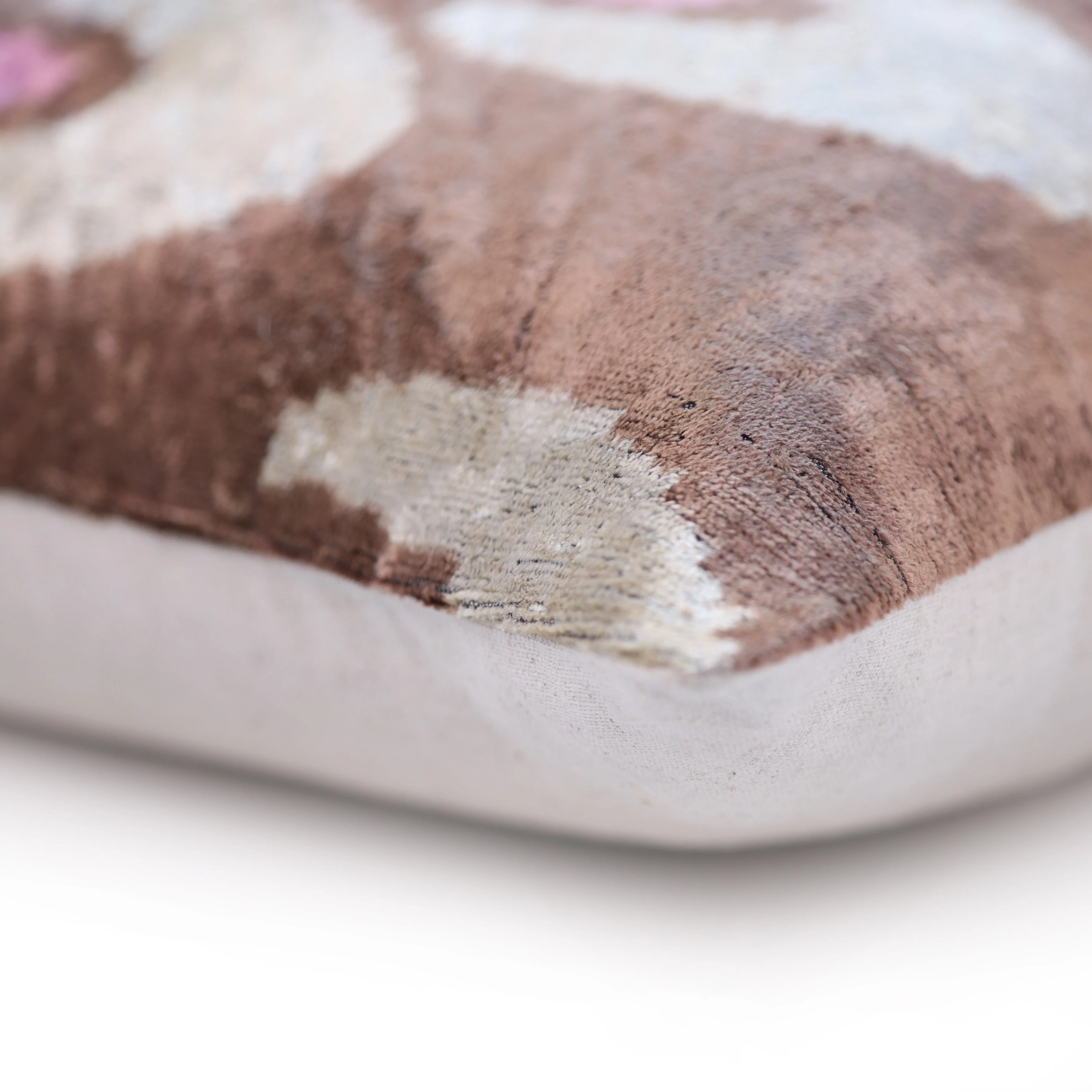 Handmade Brown Velvet Lumbar Pillow 16x24 – Ivory & Pink Arch Motif Designer Cushion - Image 8