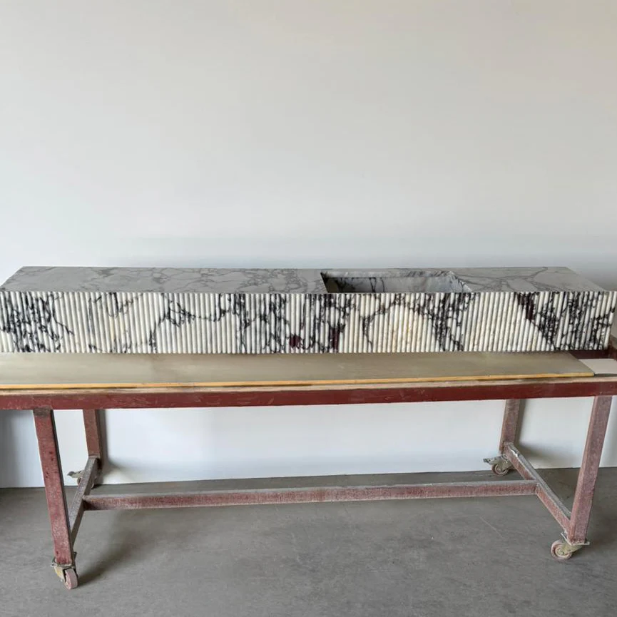 Handmade Calacatta Viola Marble Sink with Fluted Apron: Custom Made Bathroom Basin (NS-141) - Image 2