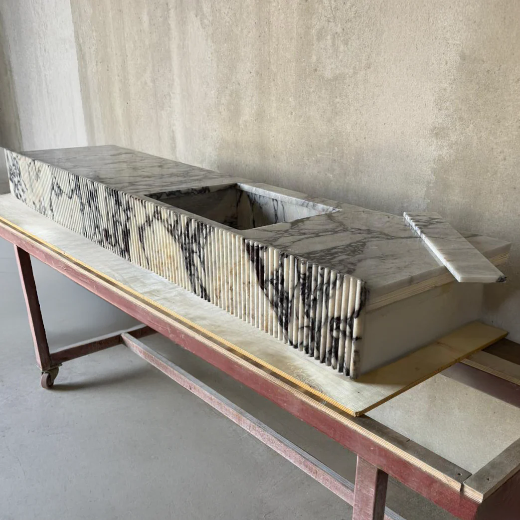 Handmade Calacatta Viola Marble Sink with Fluted Apron: Custom Made Bathroom Basin (NS-141) - Image 4