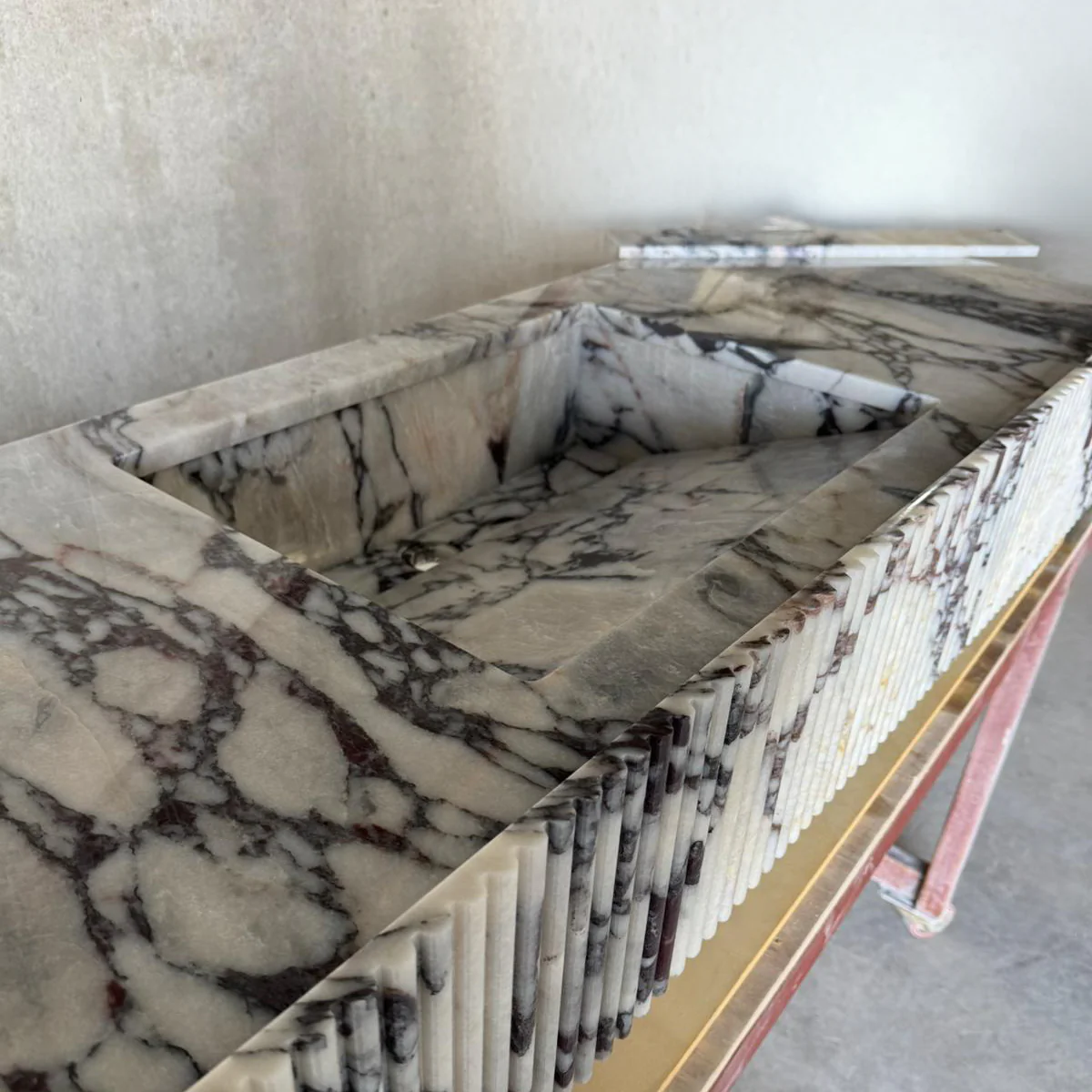 Handmade Calacatta Viola Marble Sink with Fluted Apron: Custom Made Bathroom Basin (NS-141) - Image 5