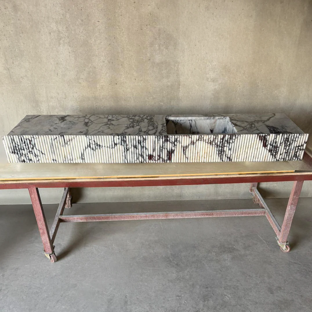 Handmade Calacatta Viola Marble Sink with Fluted Apron: Custom Made Bathroom Basin (NS-141) - Image 6