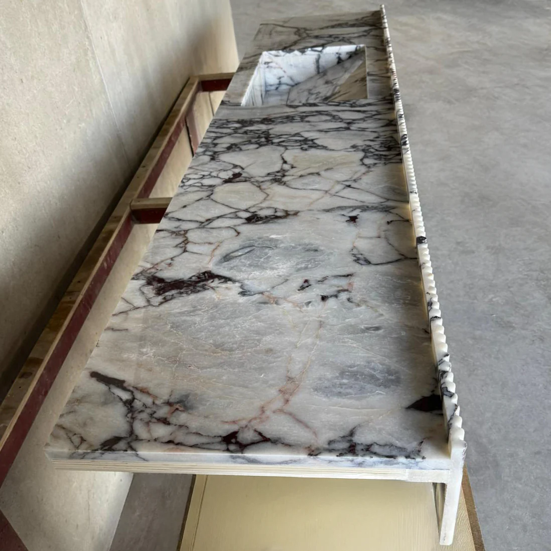 Handmade Calacatta Viola Marble Sink with Fluted Apron: Custom Made Bathroom Basin (NS-141) - Image 9