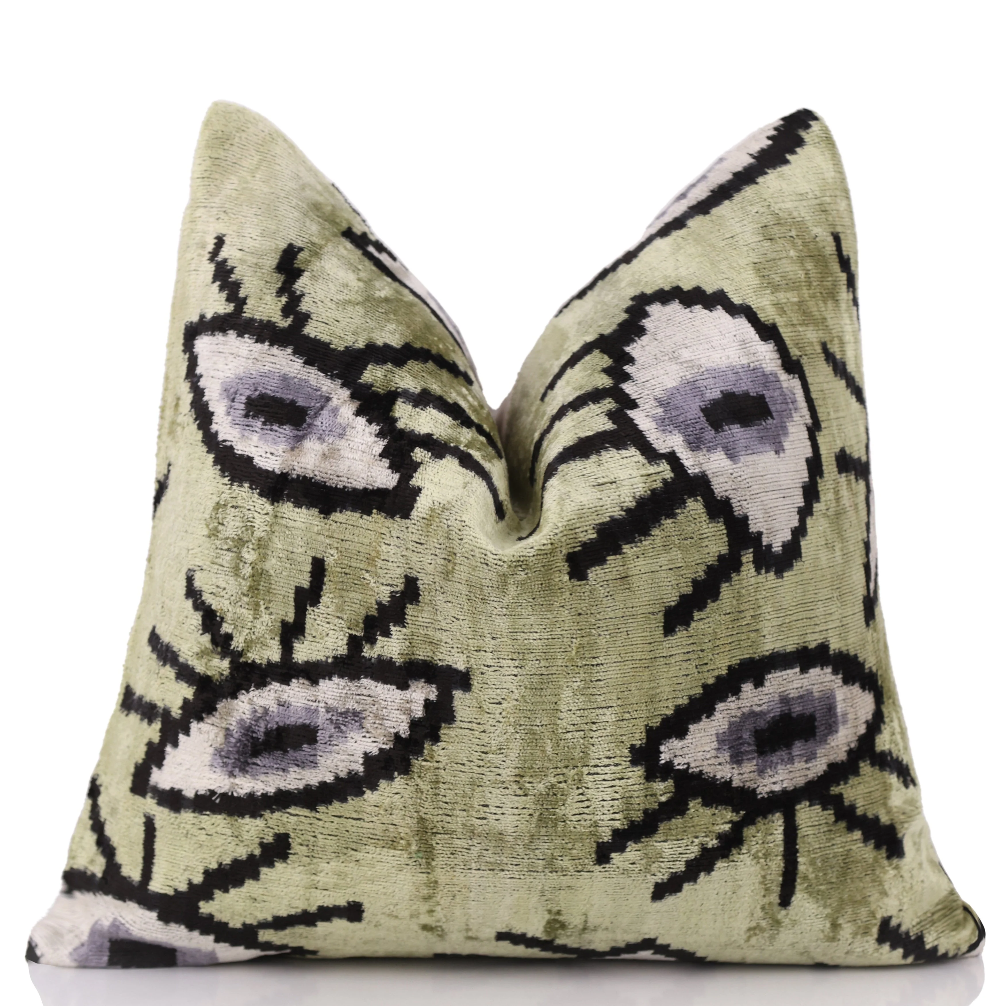 Handmade Evil Eye Silk Velvet Pillow – 16x16 Green & Black Cushion - Image 5