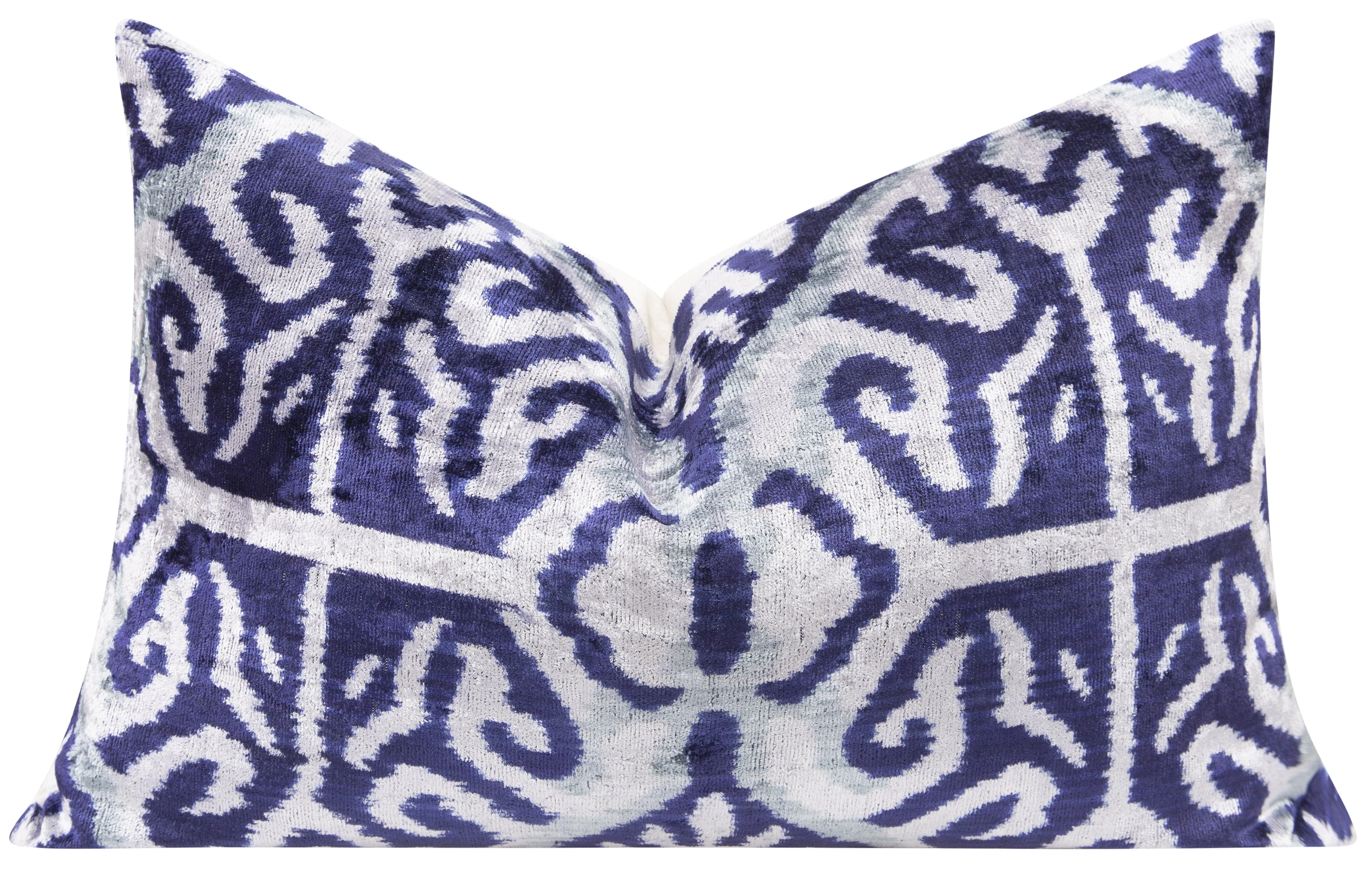 Handmade Geometric Silk Velvet Throw Pillow - 16x24 with Premium Down Feather Insert, Elegant Blue & Gray Ethnic Motif for Sofa, Couch, Bed Decor - Image 3
