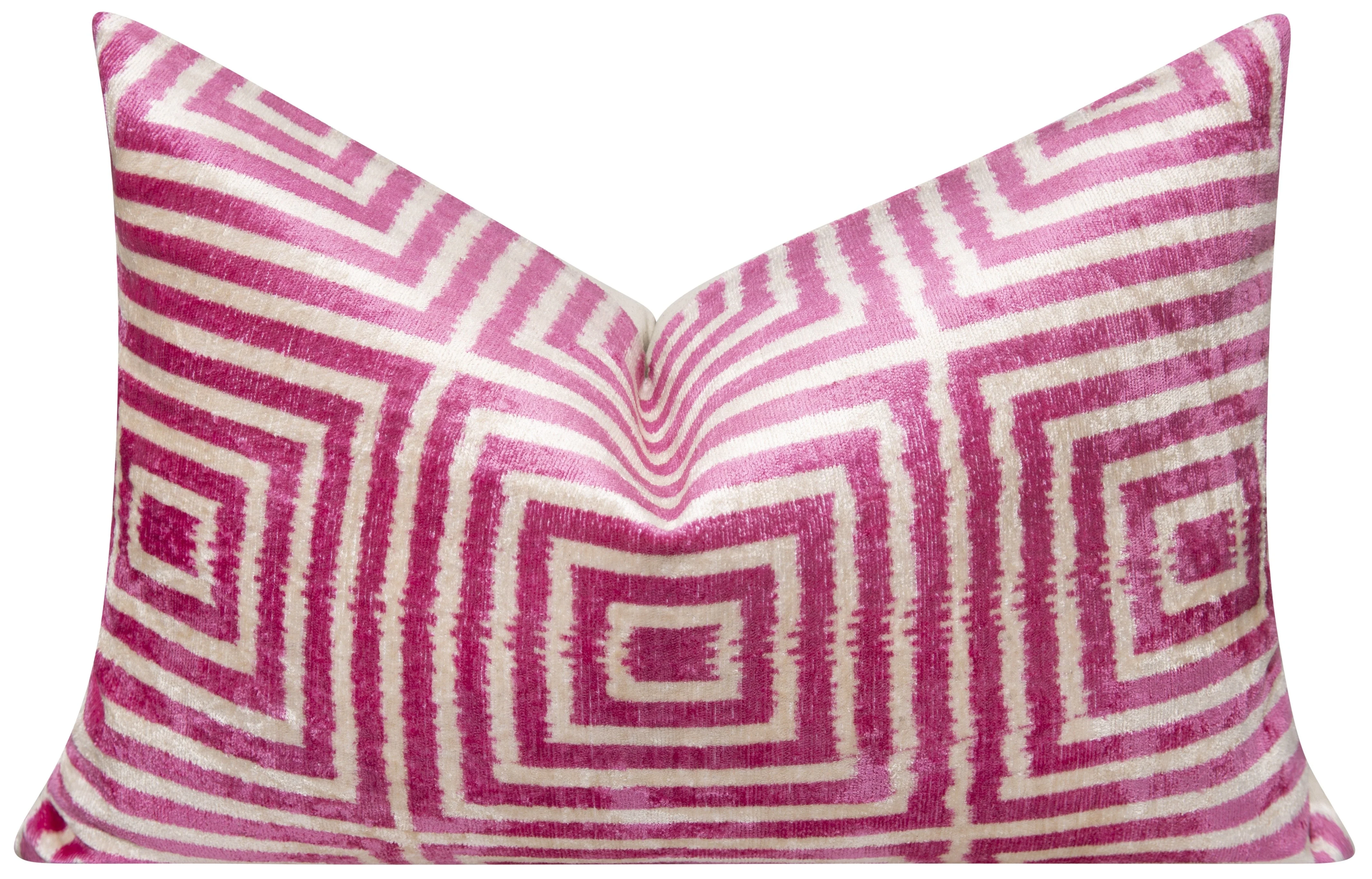 Handmade Geometric Silk Velvet Throw Pillow - 16x24 with Premium Down Feather Insert, Hidden Zipper - Chic Pink and Beige Modern Design for Sofa, Couch, Bed Decor - Image 3