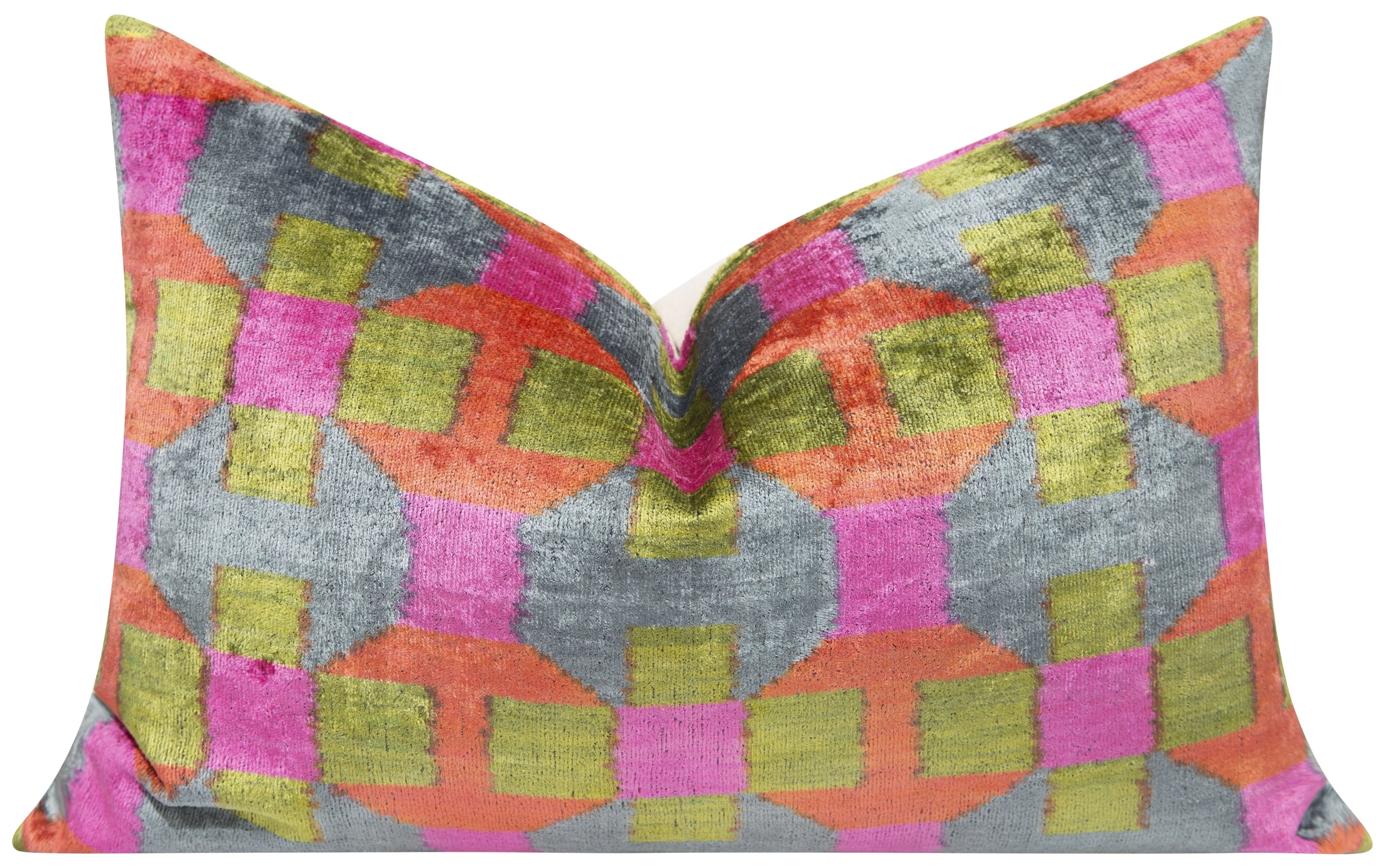 Handmade Geometric Silk Velvet Throw Pillow - 16x24 with Premium Down Feather Insert, Hidden Zipper - Vibrant Modern Design for Sofa, Couch, Bed Decor - Image 3