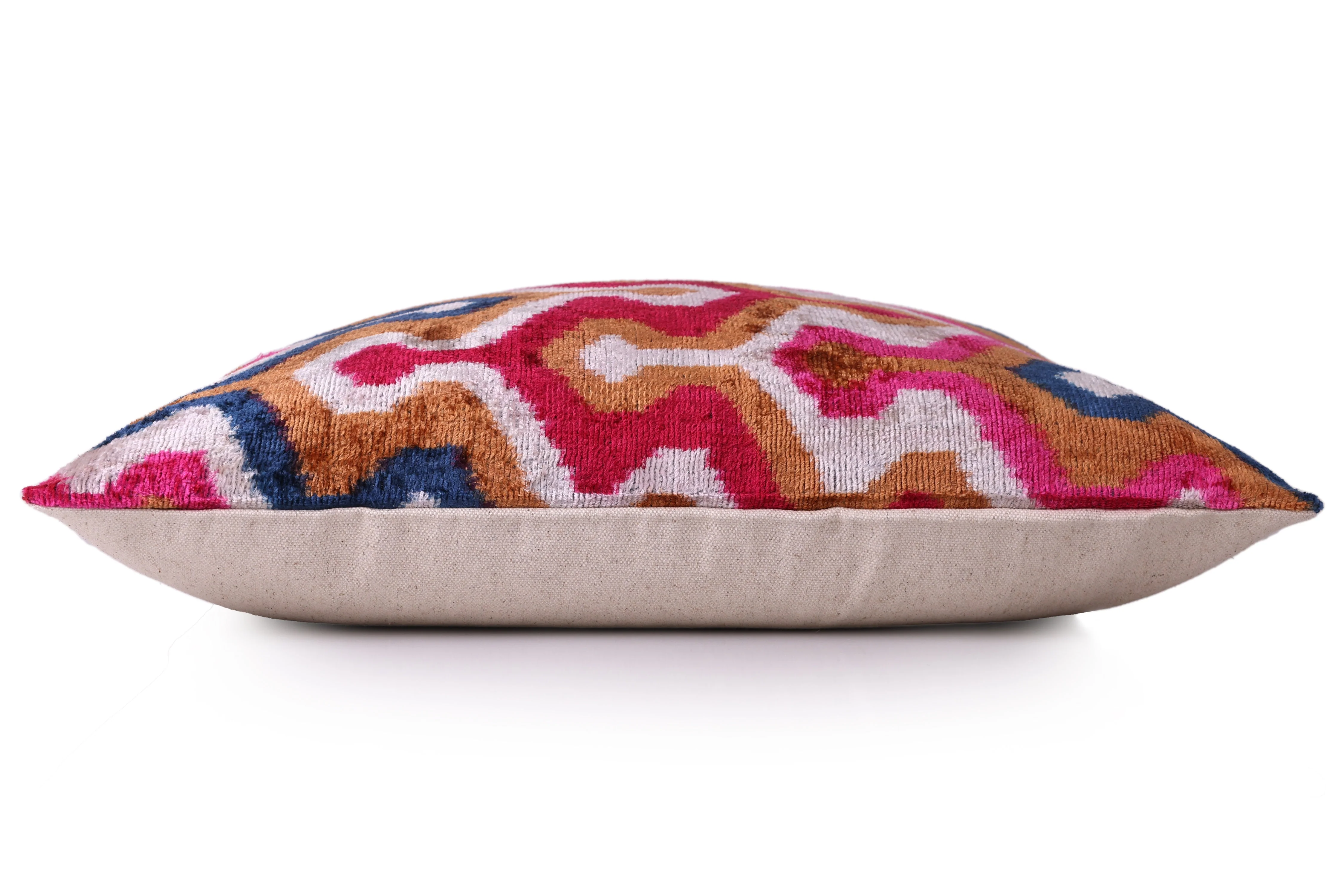Handmade Geometric Velvet Pillow – 20x20" Pink & Gold Silk Cushion - Image 4