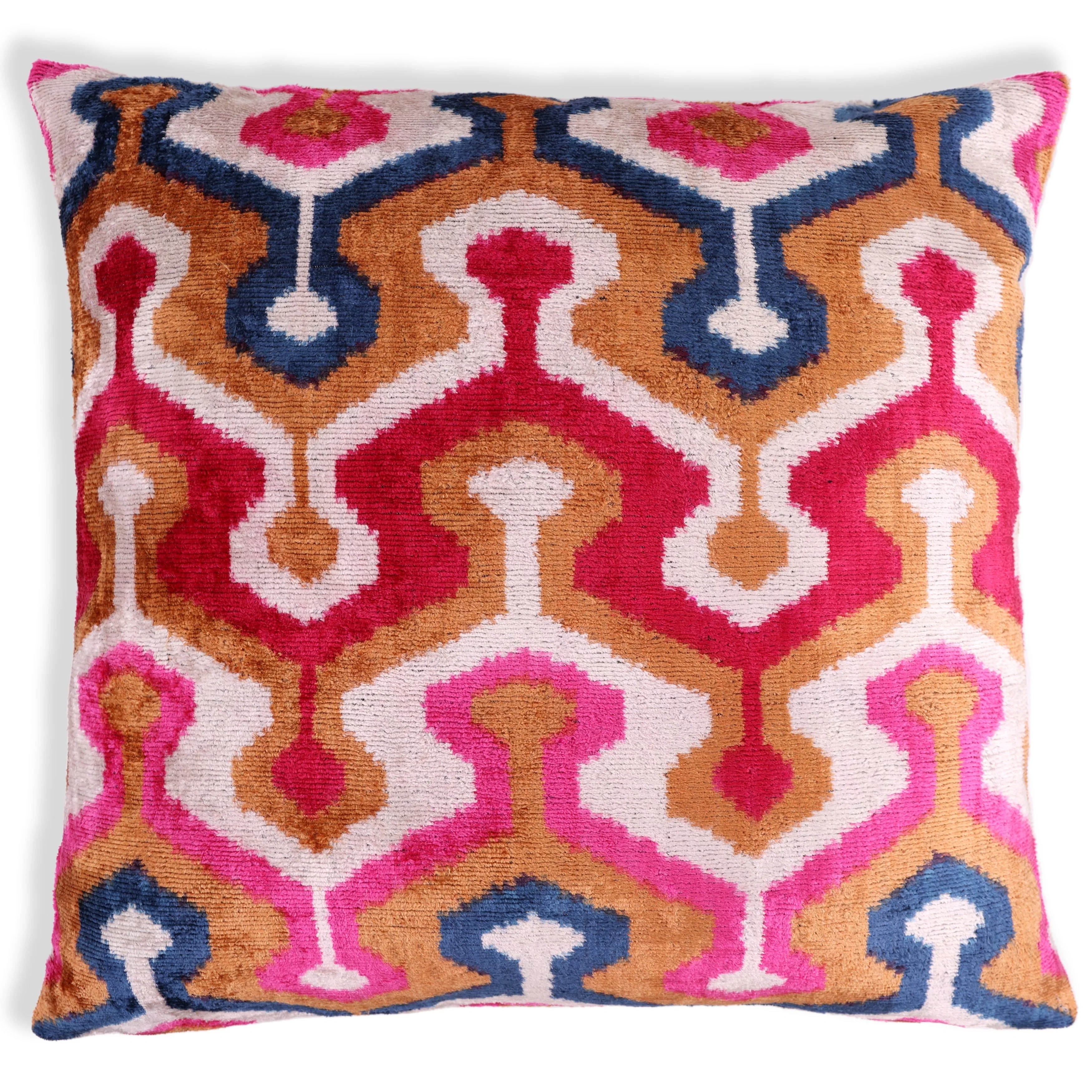 Handmade Geometric Velvet Pillow – 20x20" Pink & Gold Silk Cushion - Image 5