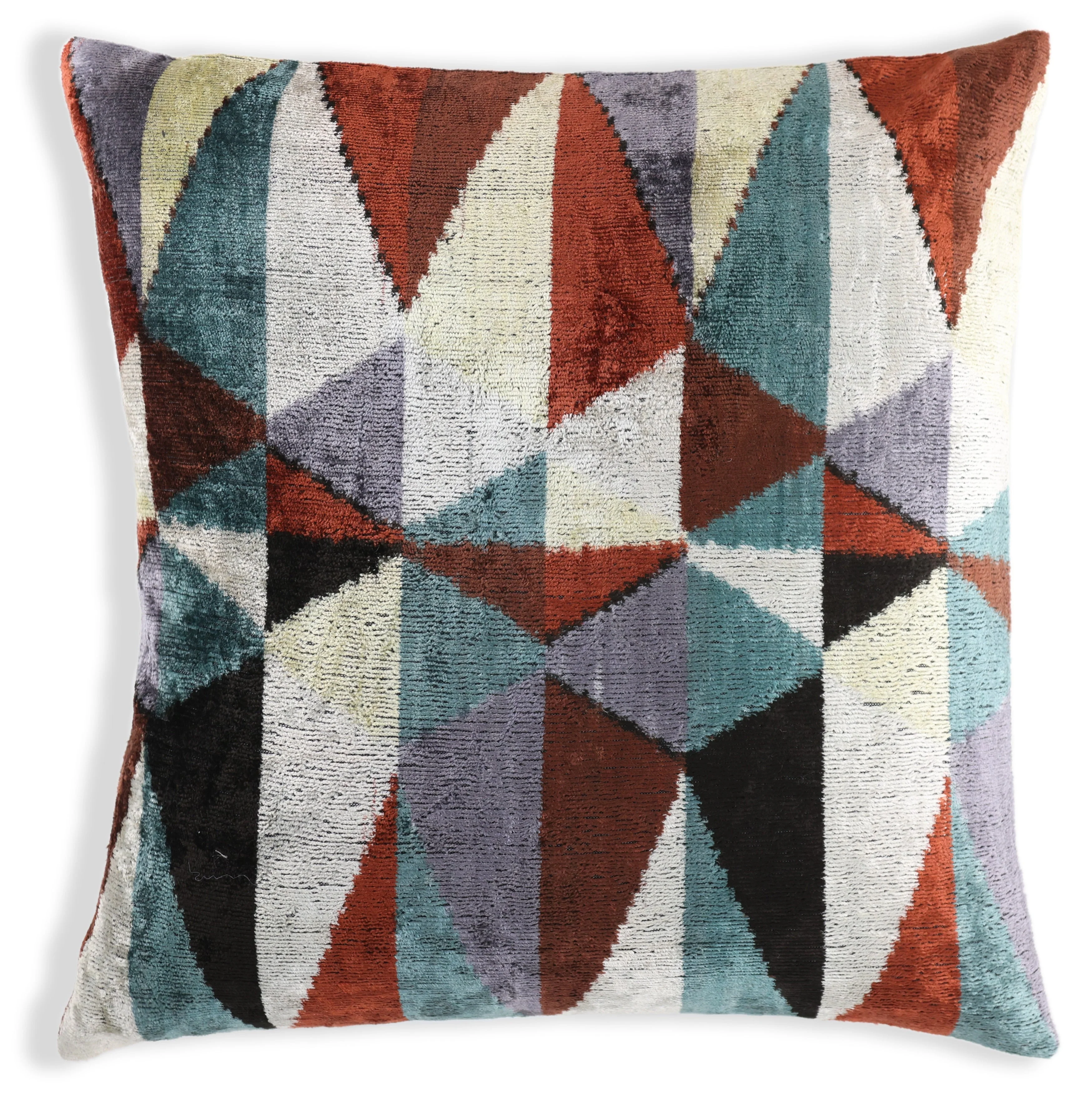 Handmade Geometric Velvet Throw Pillow – 16x16 Inch – Triangle Pattern - Image 5
