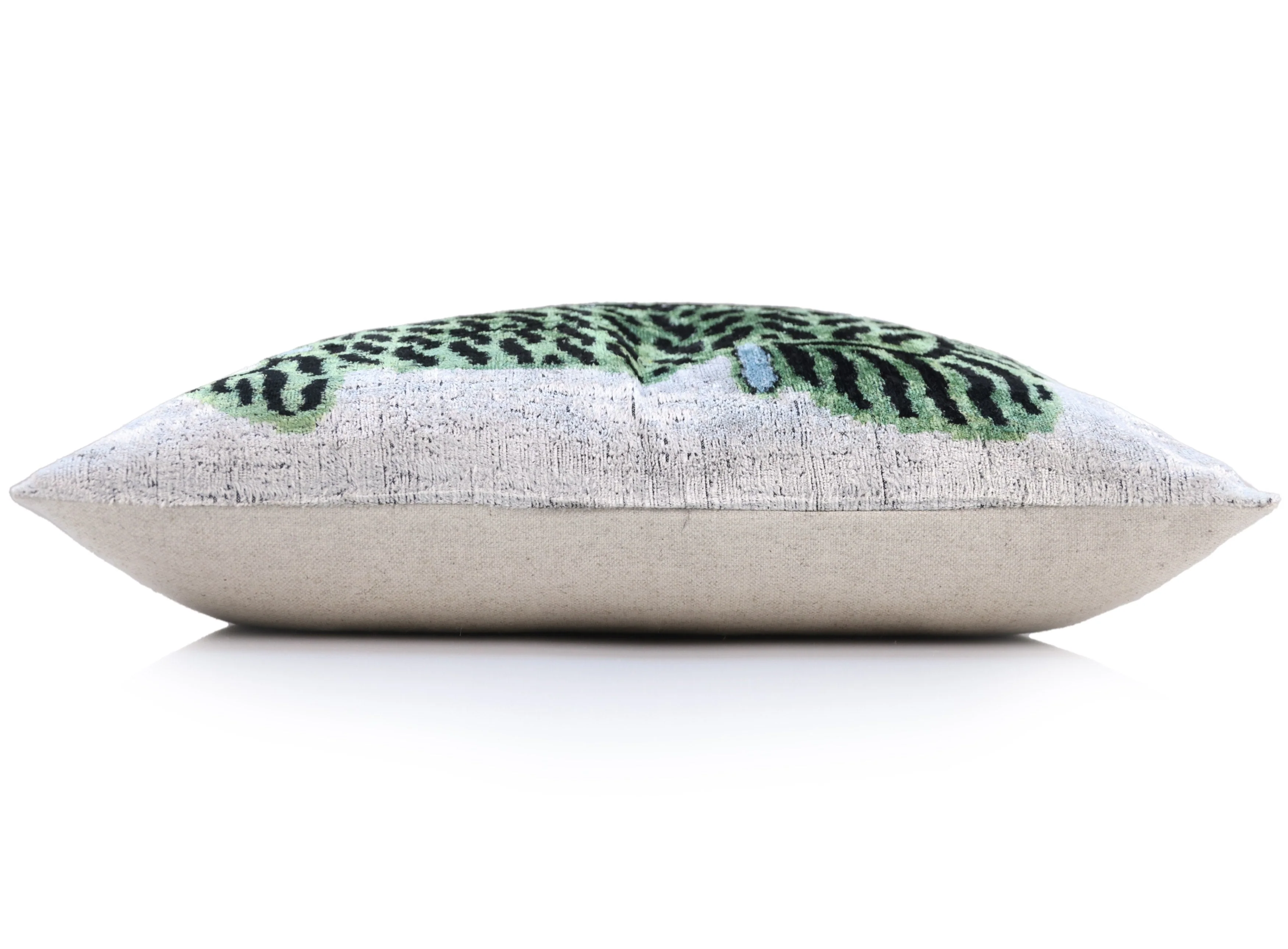 Handmade Green Tiger Velvet Lumbar Pillow 16x24 – Artisan Silk Cushion with Blue Accents - Image 4