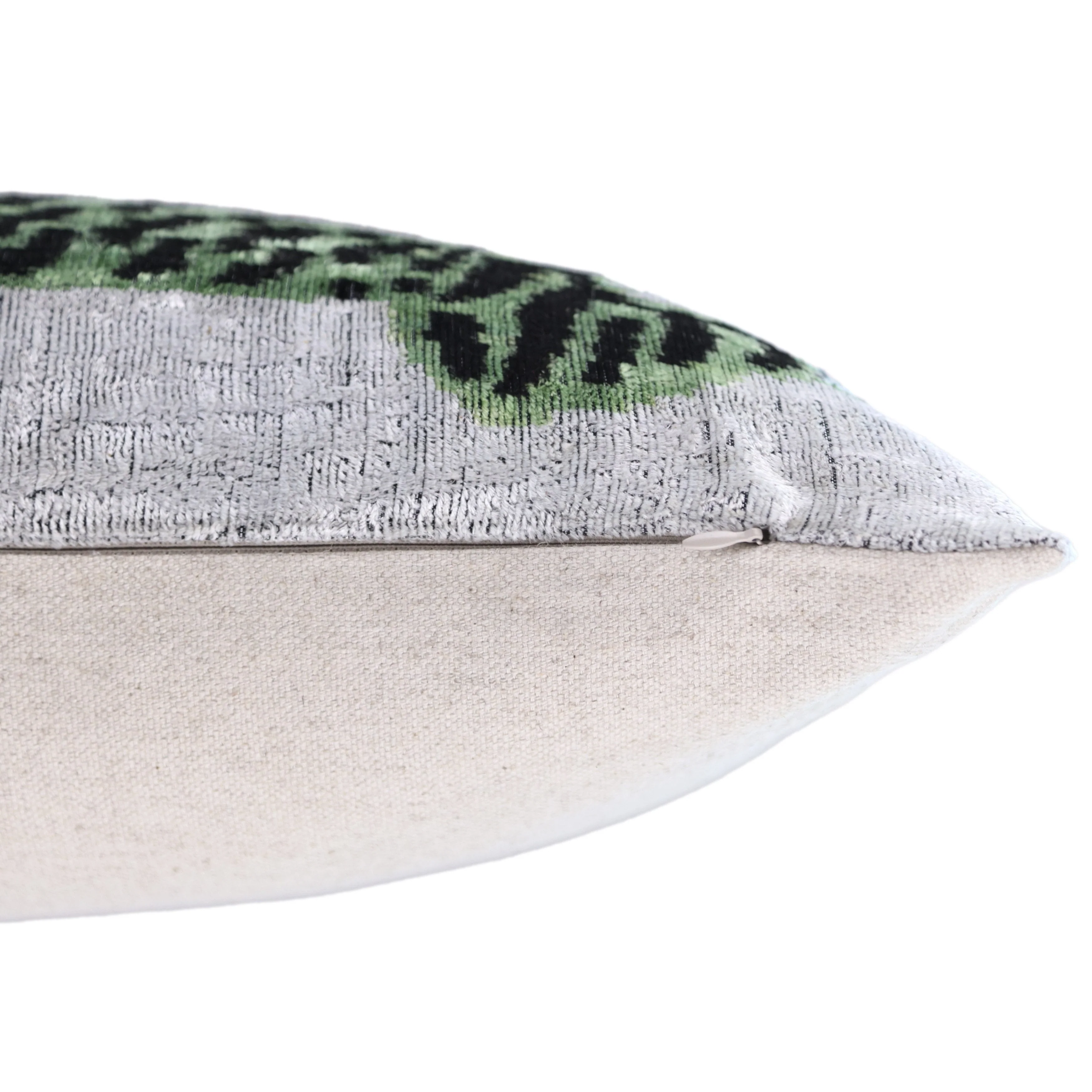 Handmade Green Tiger Velvet Lumbar Pillow 16x24 – Artisan Silk Cushion with Blue Accents - Image 6
