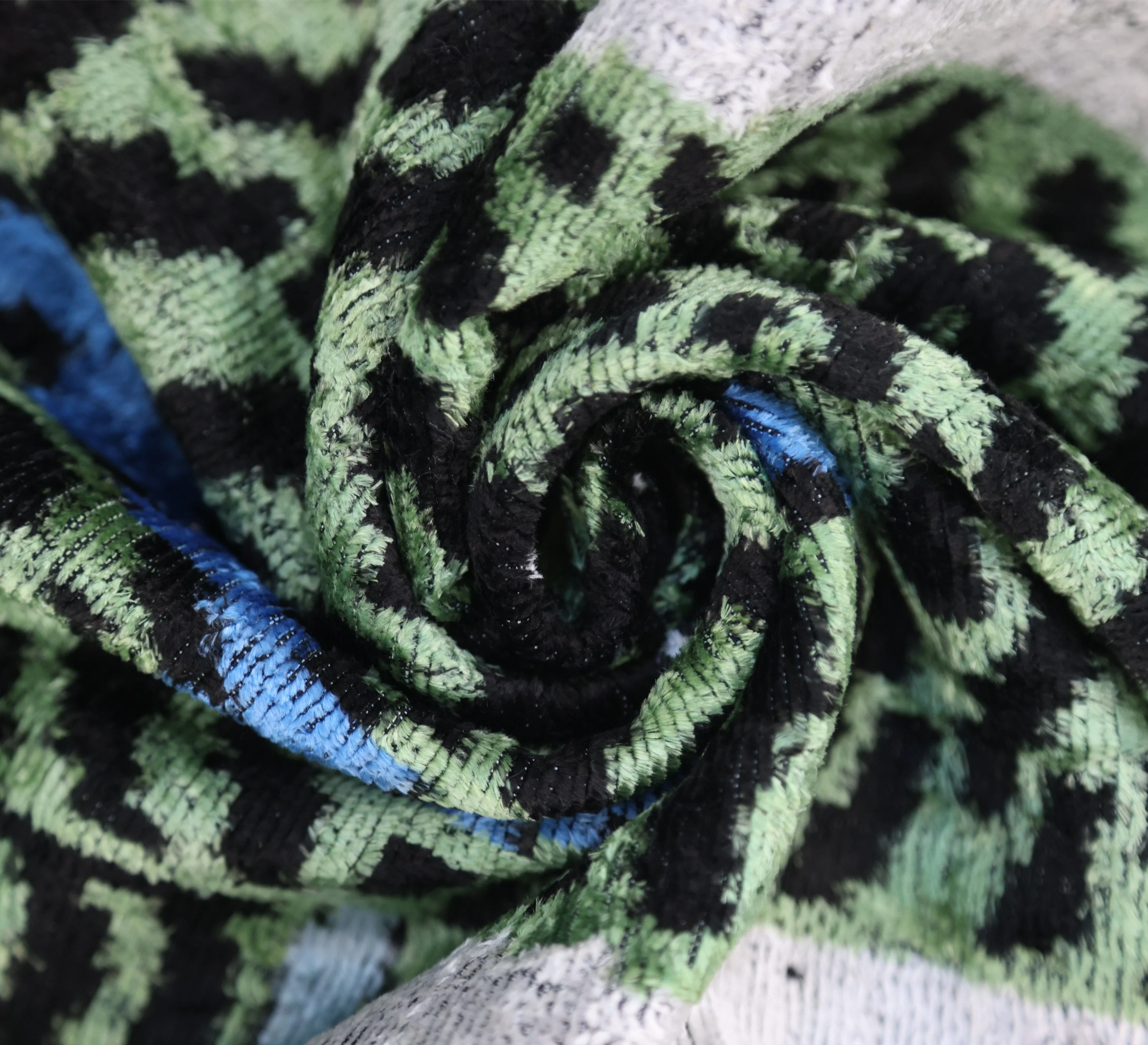 Handmade Green Tiger Velvet Lumbar Pillow 16x24 – Artisan Silk Cushion with Blue Accents - Image 7