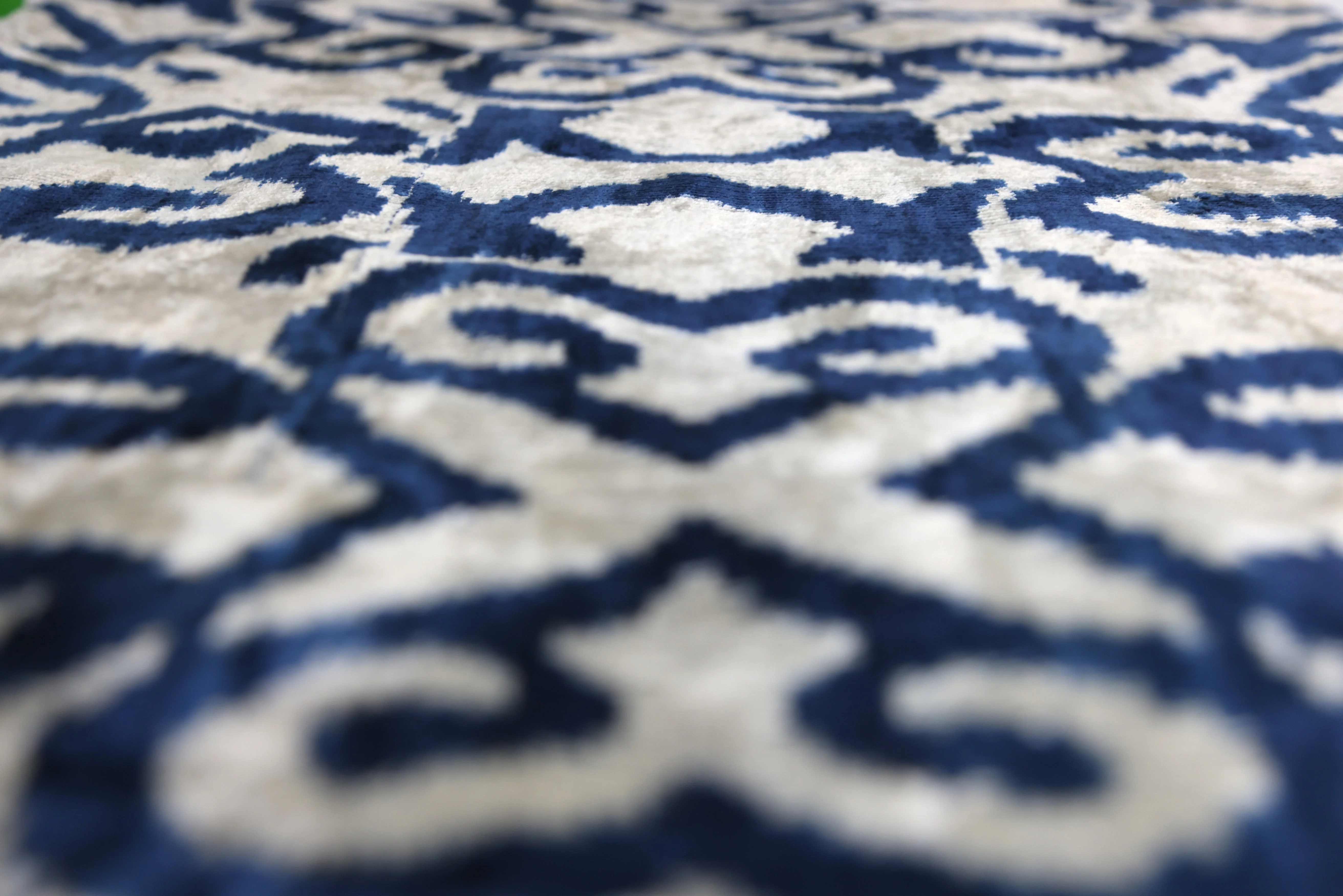 Handmade Navy Ikat Velvet Pillow – 16x24" Silk Accent Cushion - Image 3