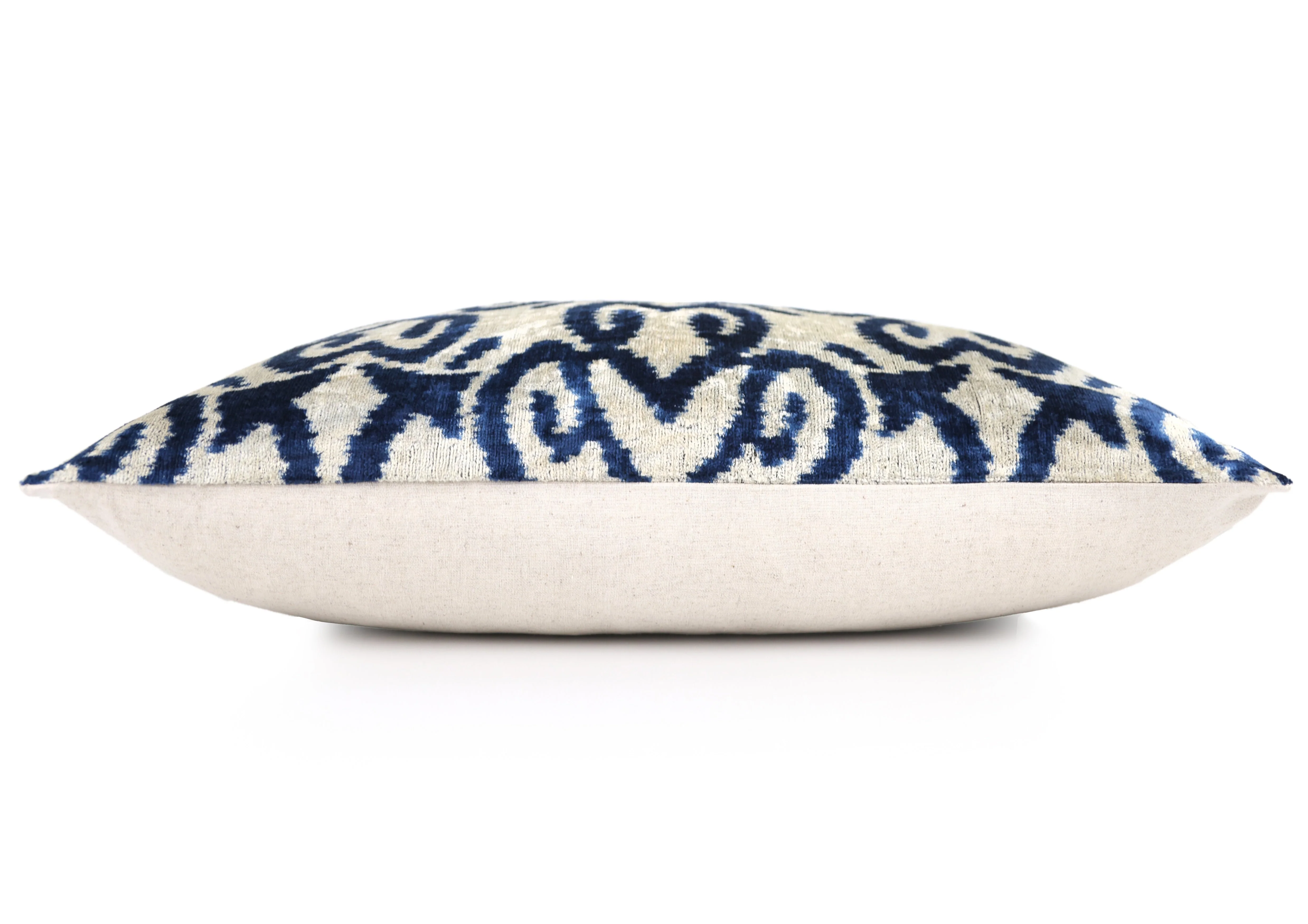 Handmade Navy Ikat Velvet Pillow – 16x24" Silk Accent Cushion - Image 4