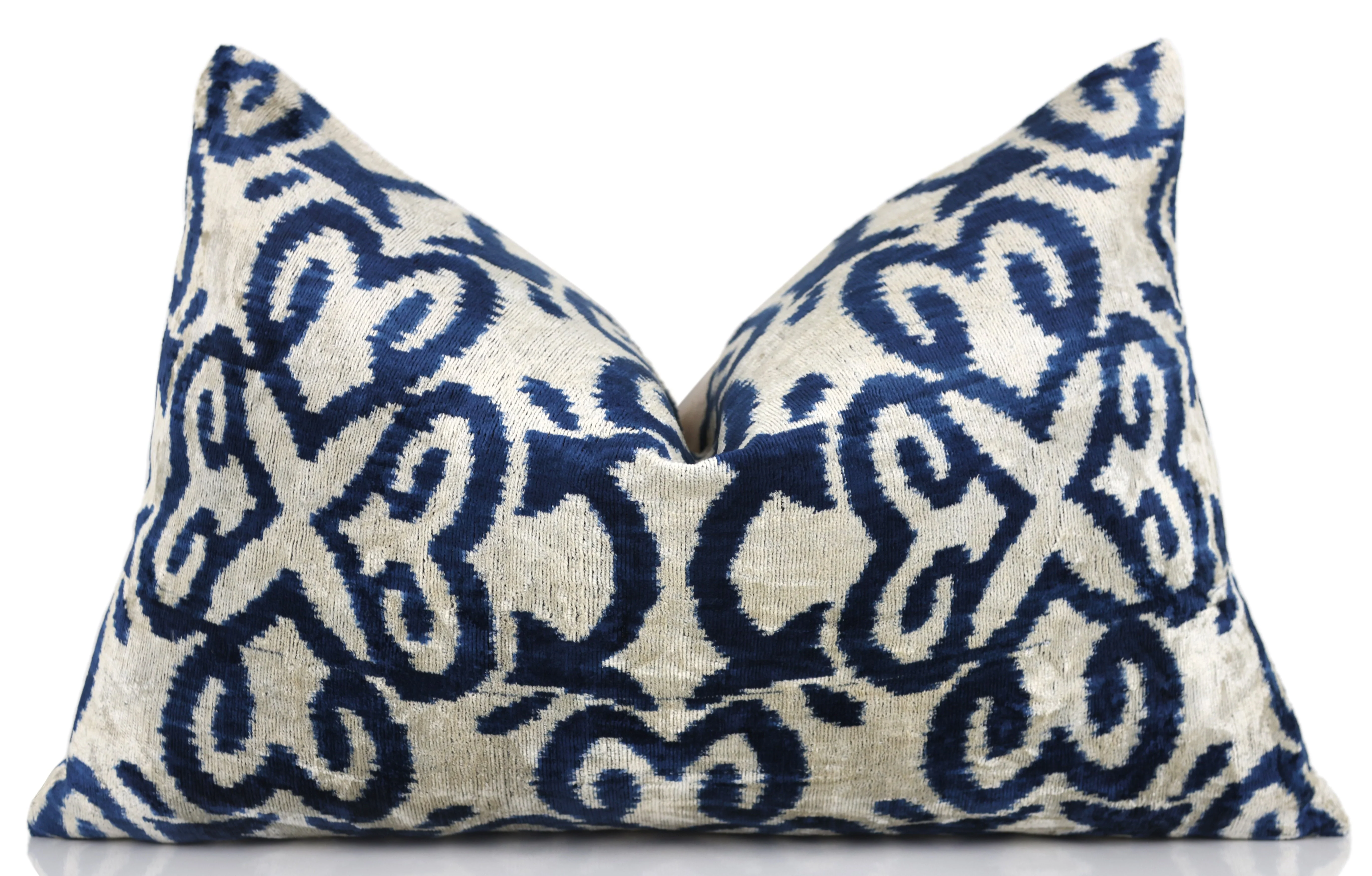 Handmade Navy Ikat Velvet Pillow – 16x24" Silk Accent Cushion - Image 5