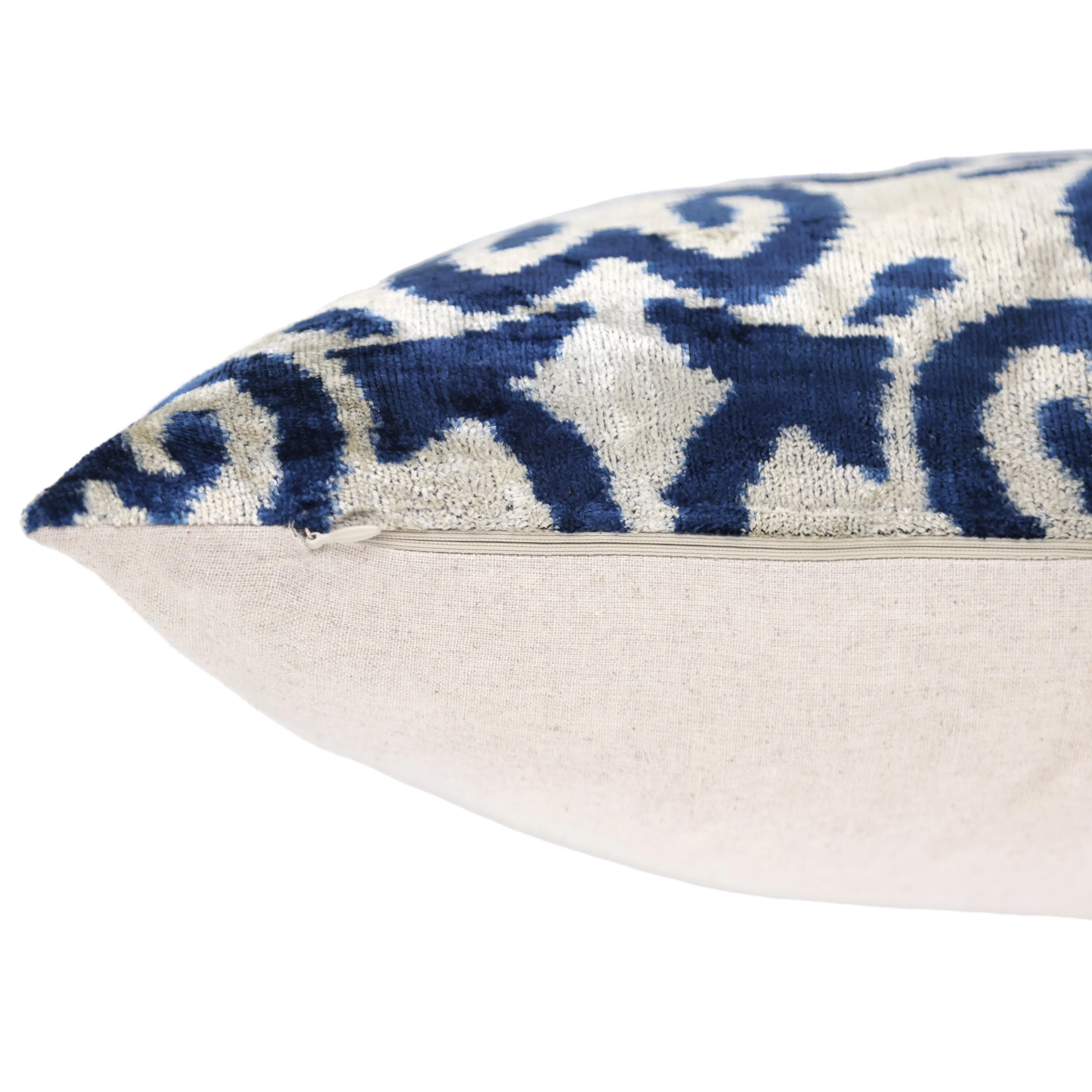 Handmade Navy Ikat Velvet Pillow – 16x24" Silk Accent Cushion - Image 6