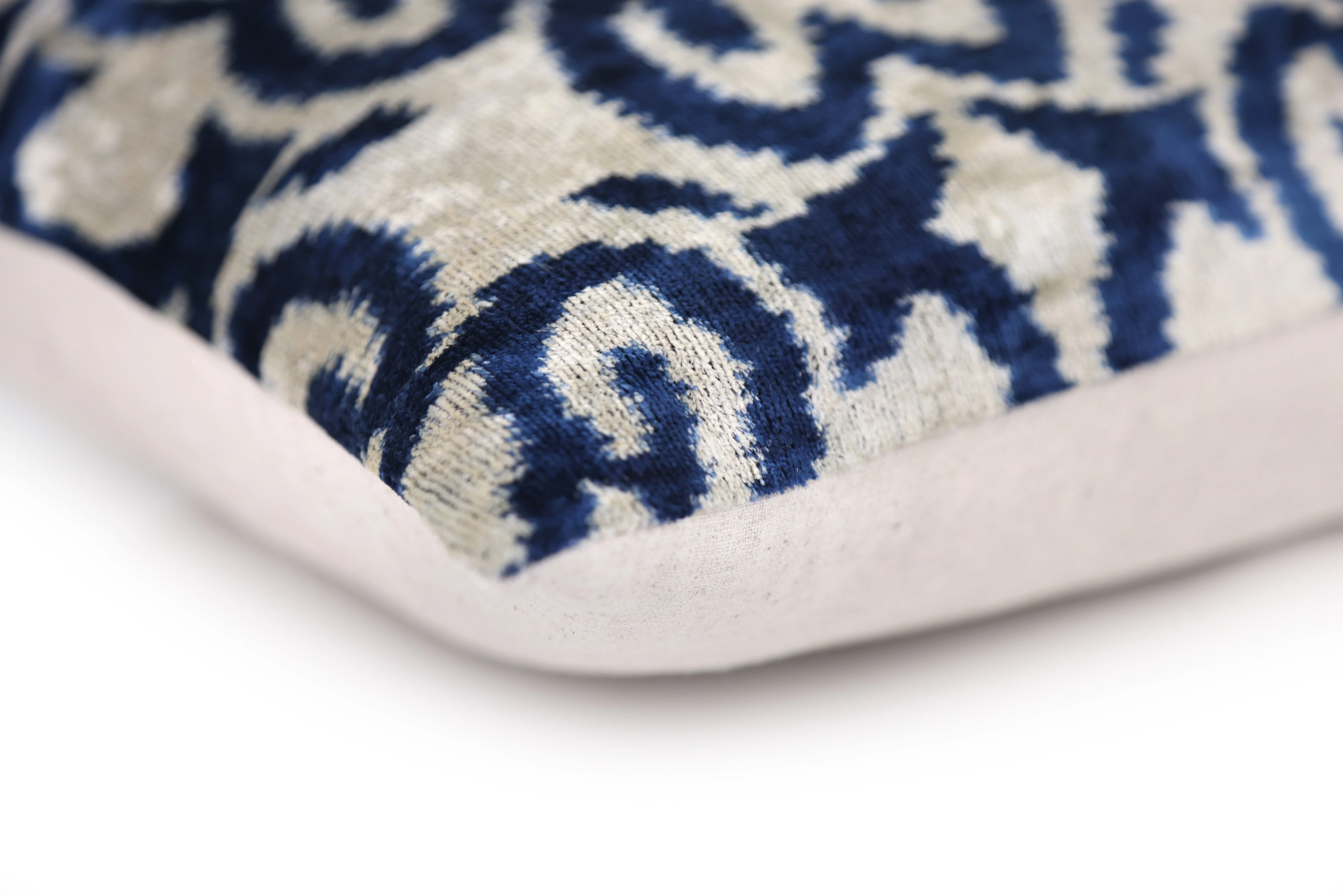 Handmade Navy Ikat Velvet Pillow – 16x24" Silk Accent Cushion - Image 8