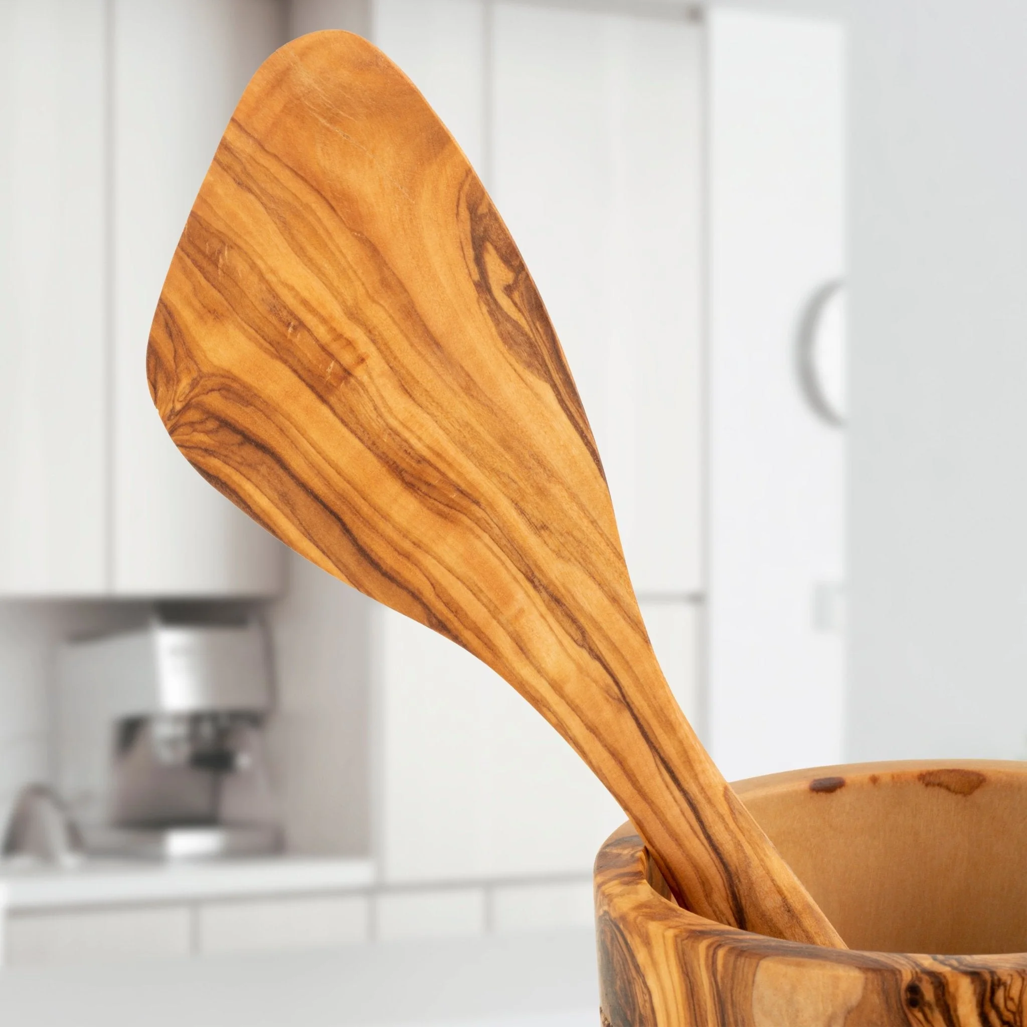 Handmade Olive Wood Kitchen Utensils Set of 5 with Wooden Holder - Image 6