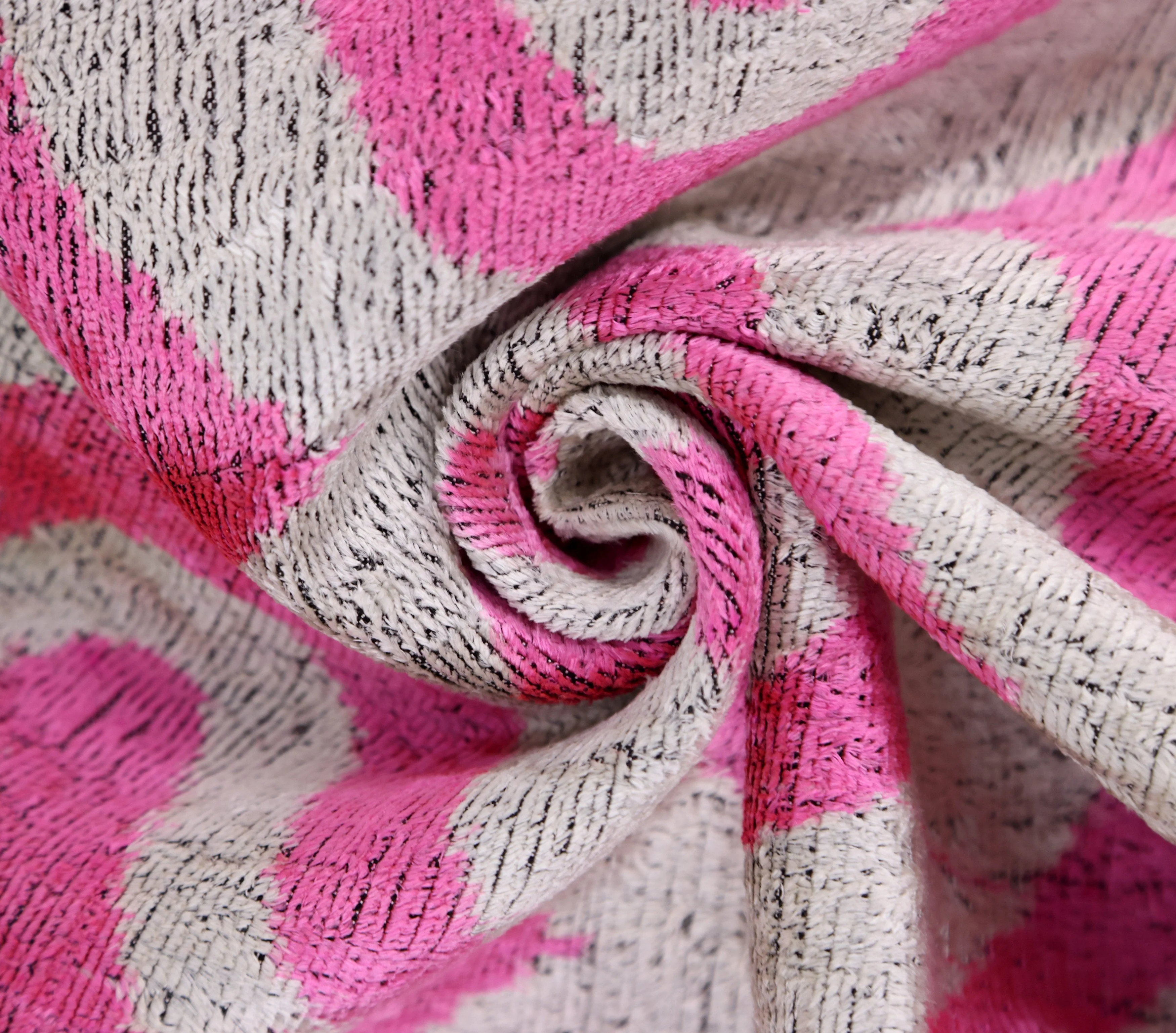 Handmade Pink Geometric Velvet Lumbar Pillow 16x24 – Luxury Silk Ikat Cushion - Image 2