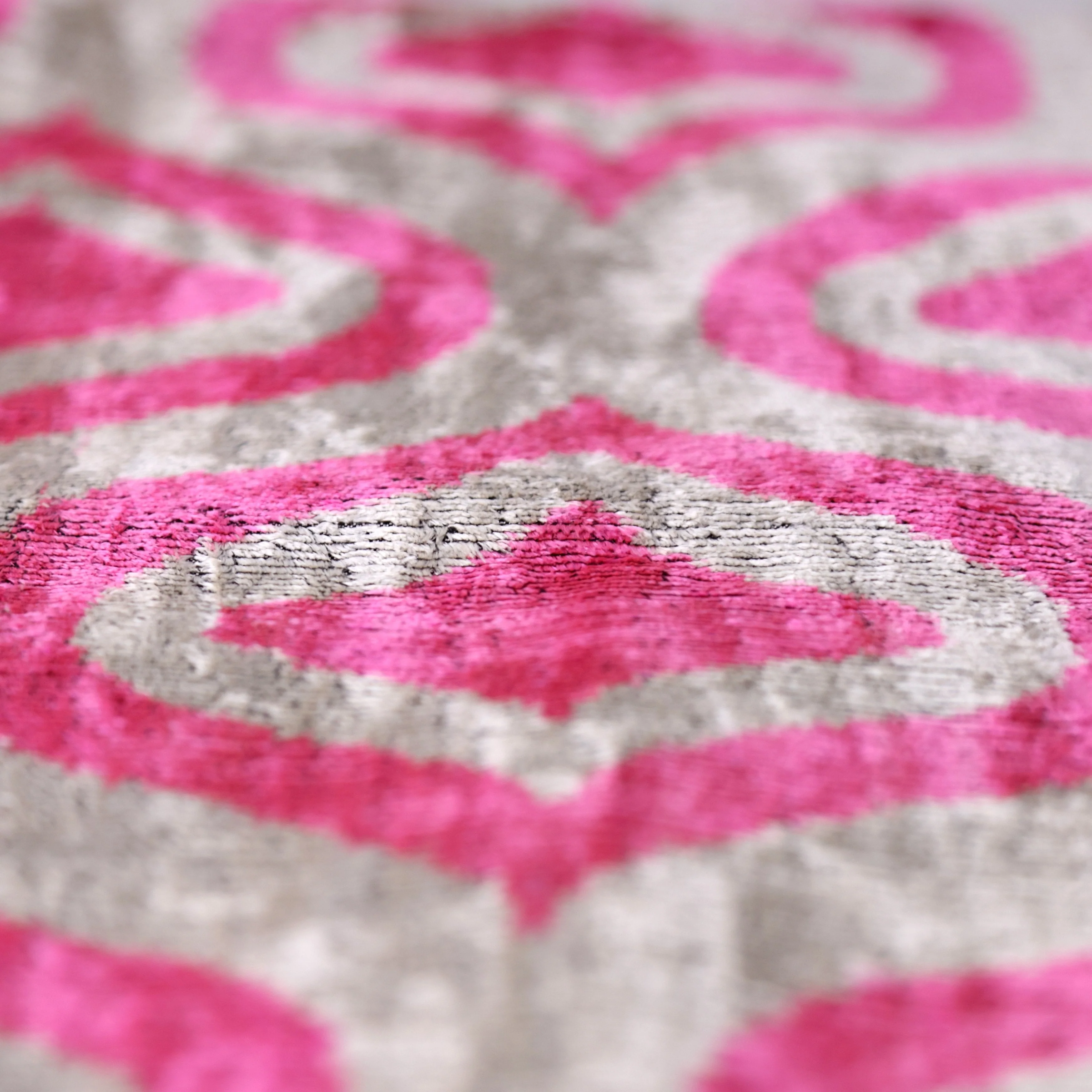 Handmade Pink Geometric Velvet Lumbar Pillow 16x24 – Luxury Silk Ikat Cushion - Image 3