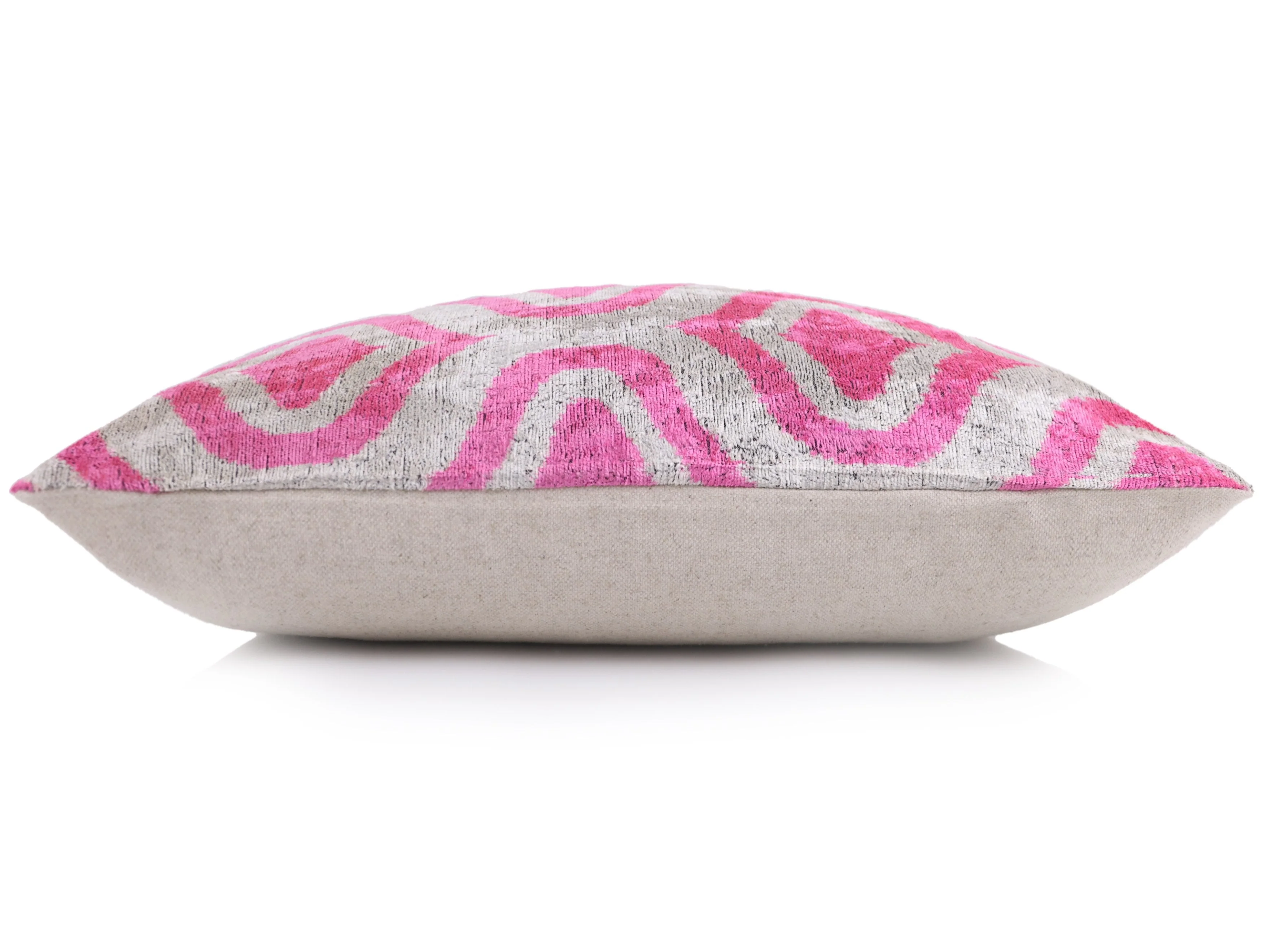 Handmade Pink Geometric Velvet Lumbar Pillow 16x24 – Luxury Silk Ikat Cushion - Image 4