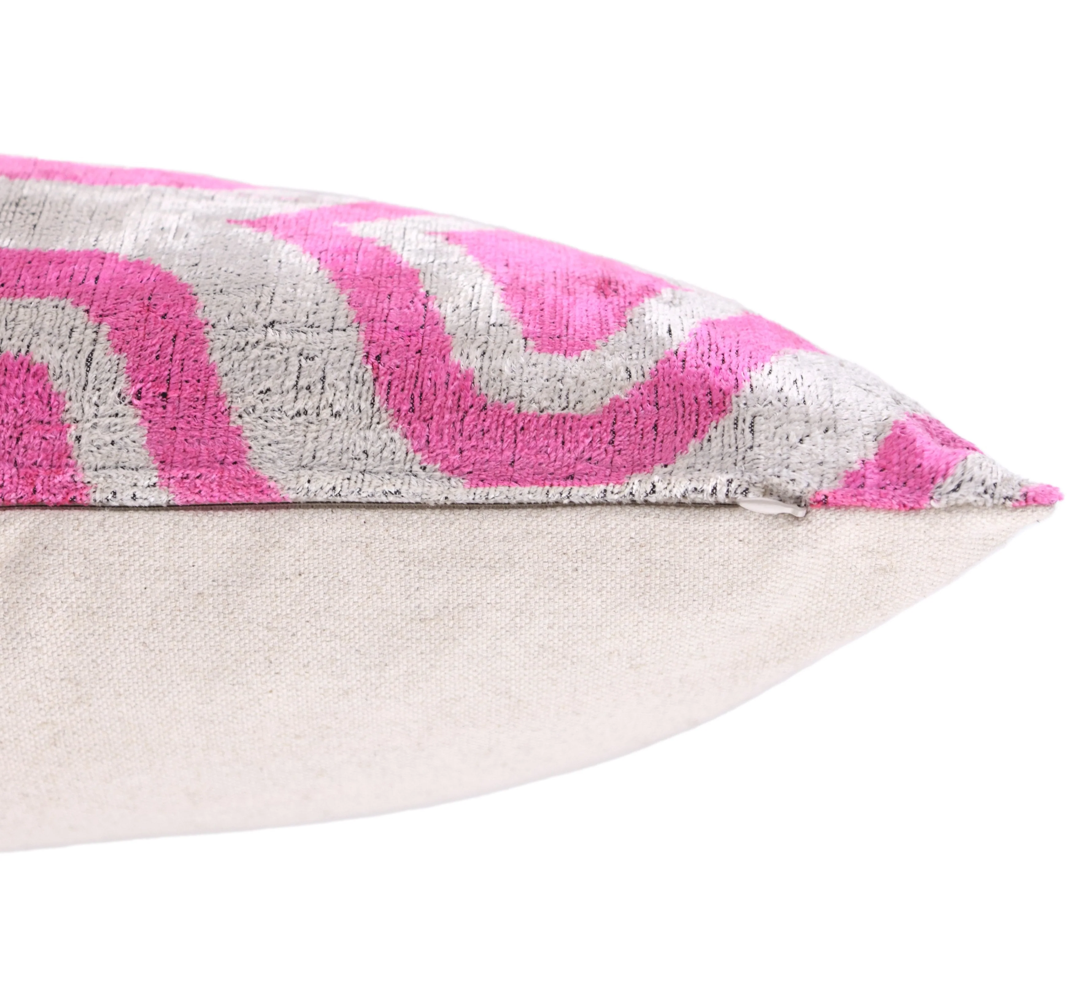 Handmade Pink Geometric Velvet Lumbar Pillow 16x24 – Luxury Silk Ikat Cushion - Image 6