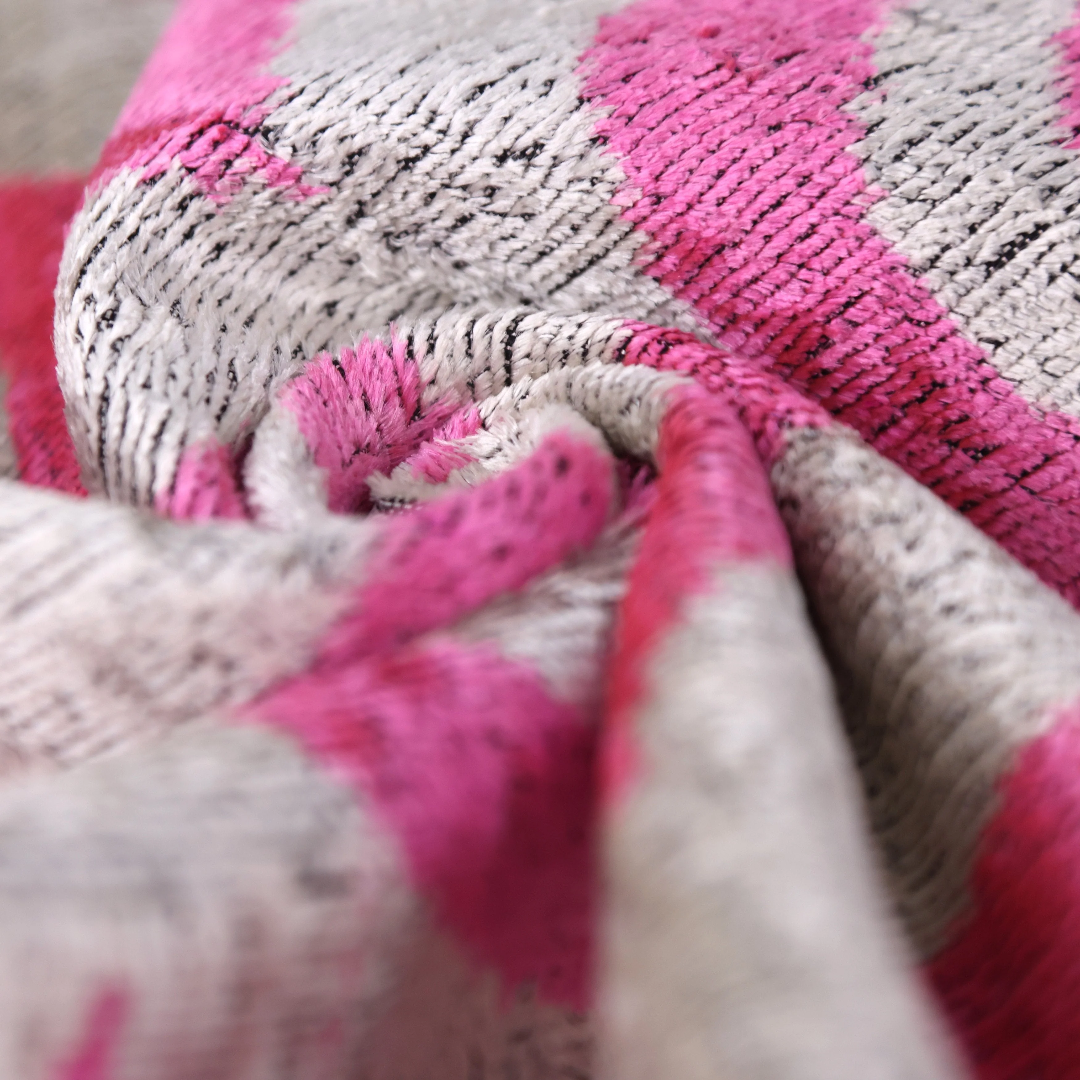 Handmade Pink Geometric Velvet Lumbar Pillow 16x24 – Luxury Silk Ikat Cushion - Image 7