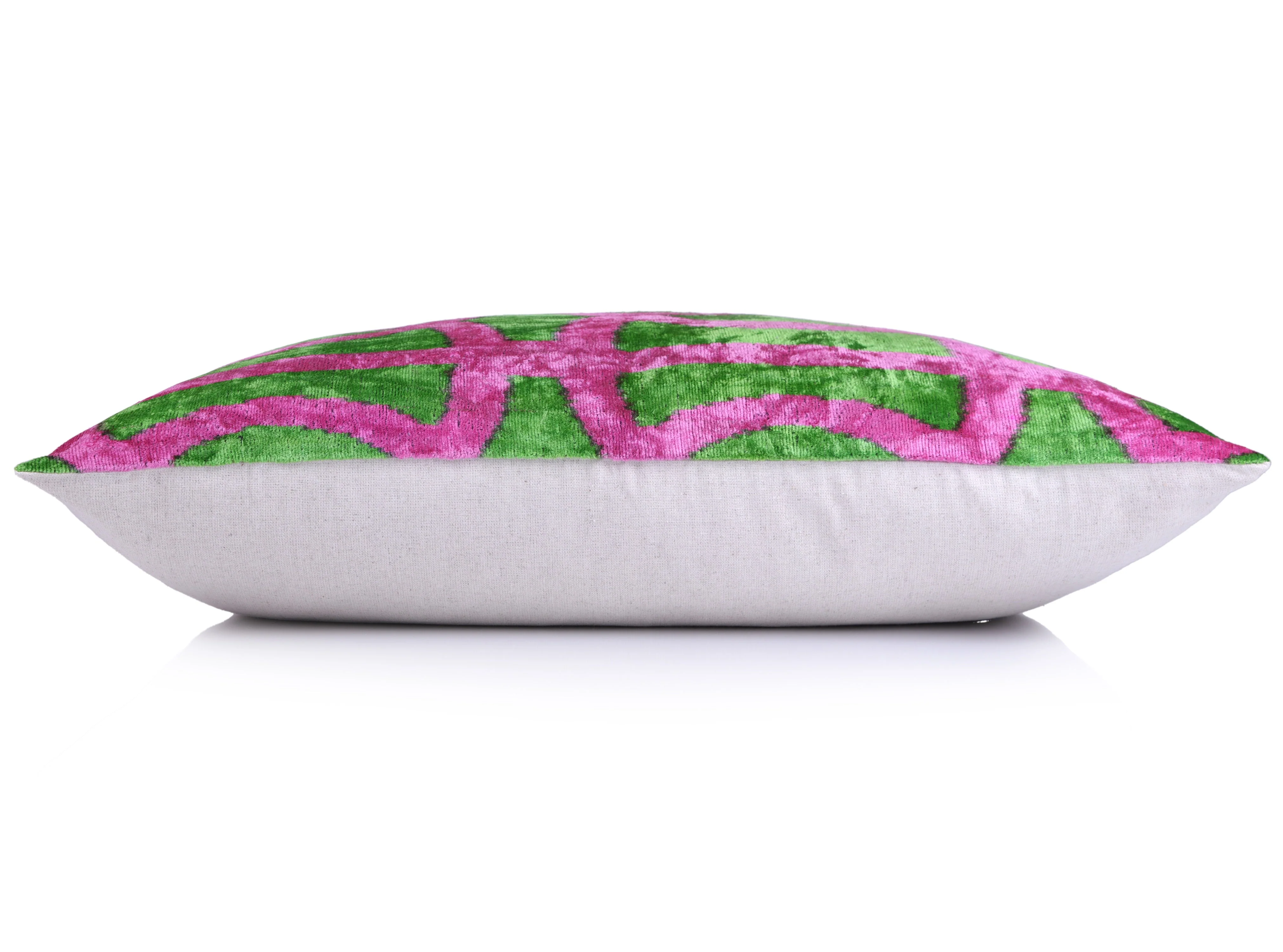 Handmade Pink & Green Ikat Velvet Throw Pillow – 16x24 Luxury Accent - Image 3