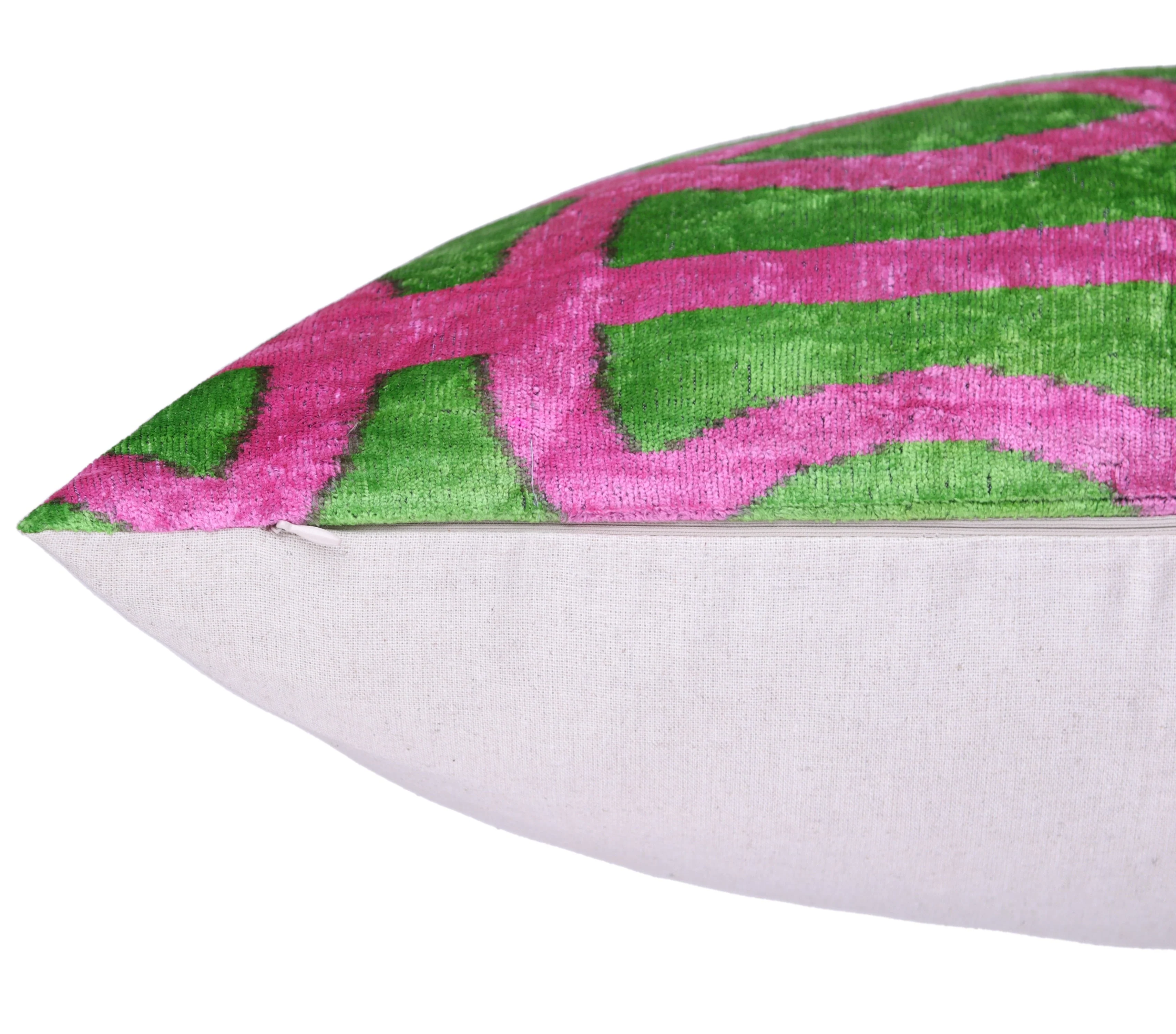 Handmade Pink & Green Ikat Velvet Throw Pillow – 16x24 Luxury Accent - Image 5