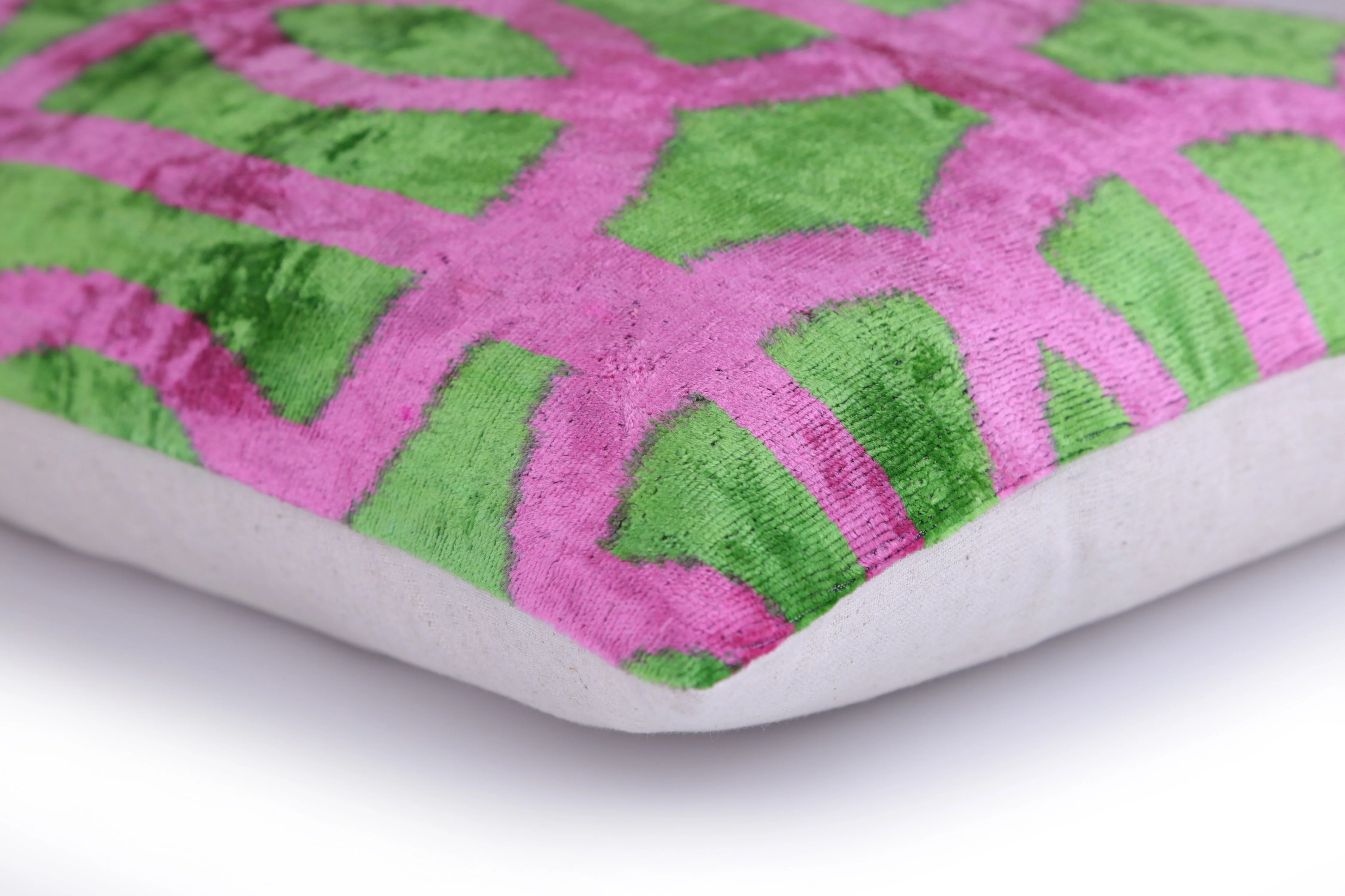 Handmade Pink & Green Ikat Velvet Throw Pillow – 16x24 Luxury Accent - Image 7