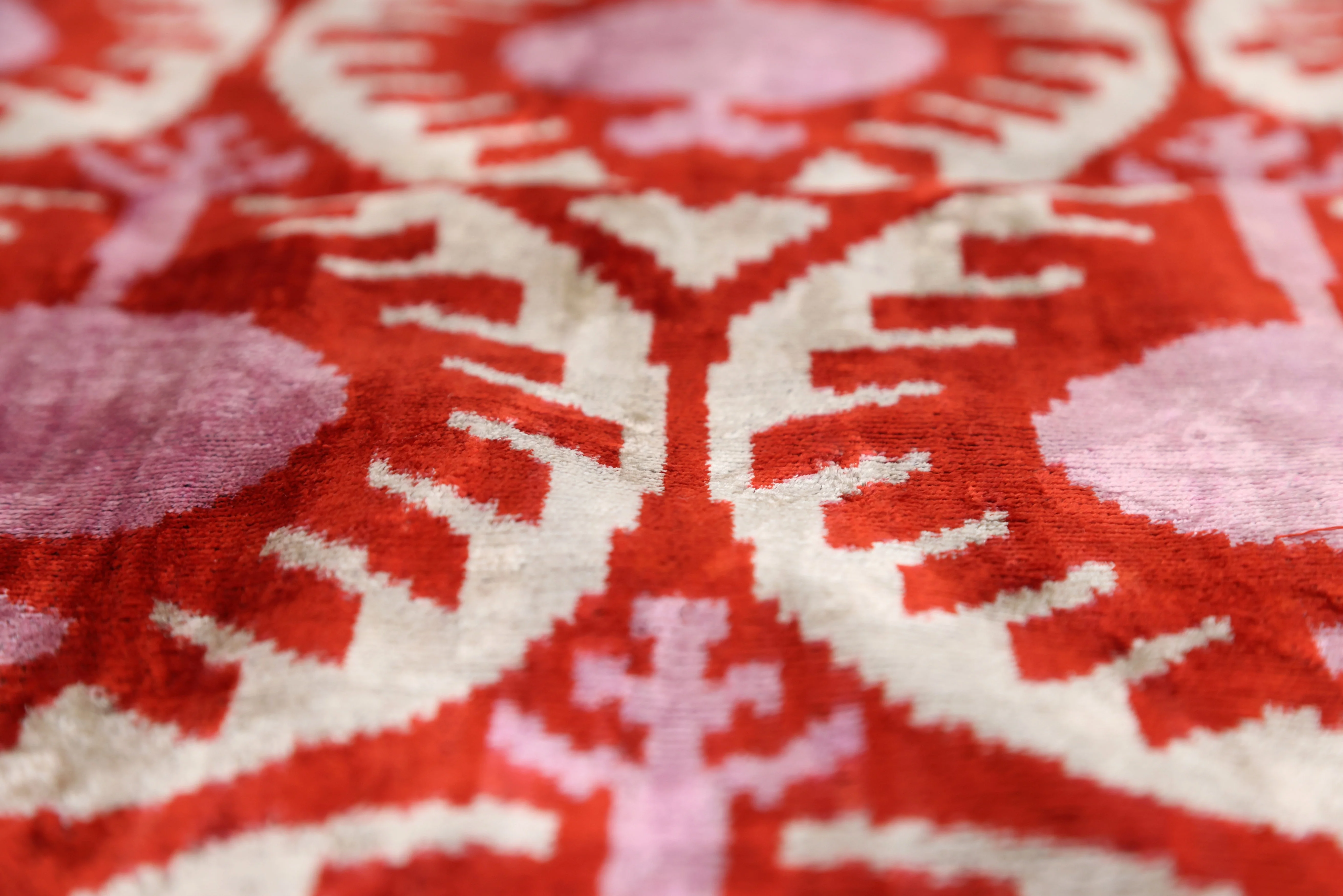 Handmade Red & Lilac Ikat Velvet Pillow – 16x16 Silk Cushion - Image 3