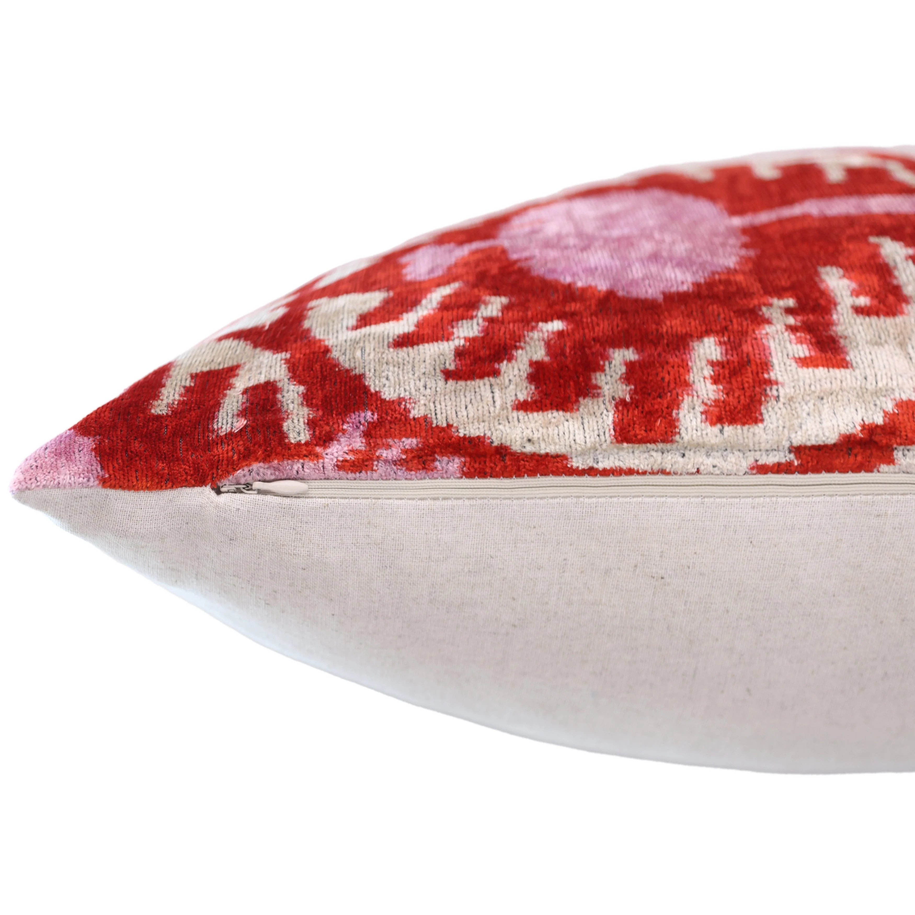 Handmade Red & Lilac Ikat Velvet Pillow – 16x16 Silk Cushion - Image 5