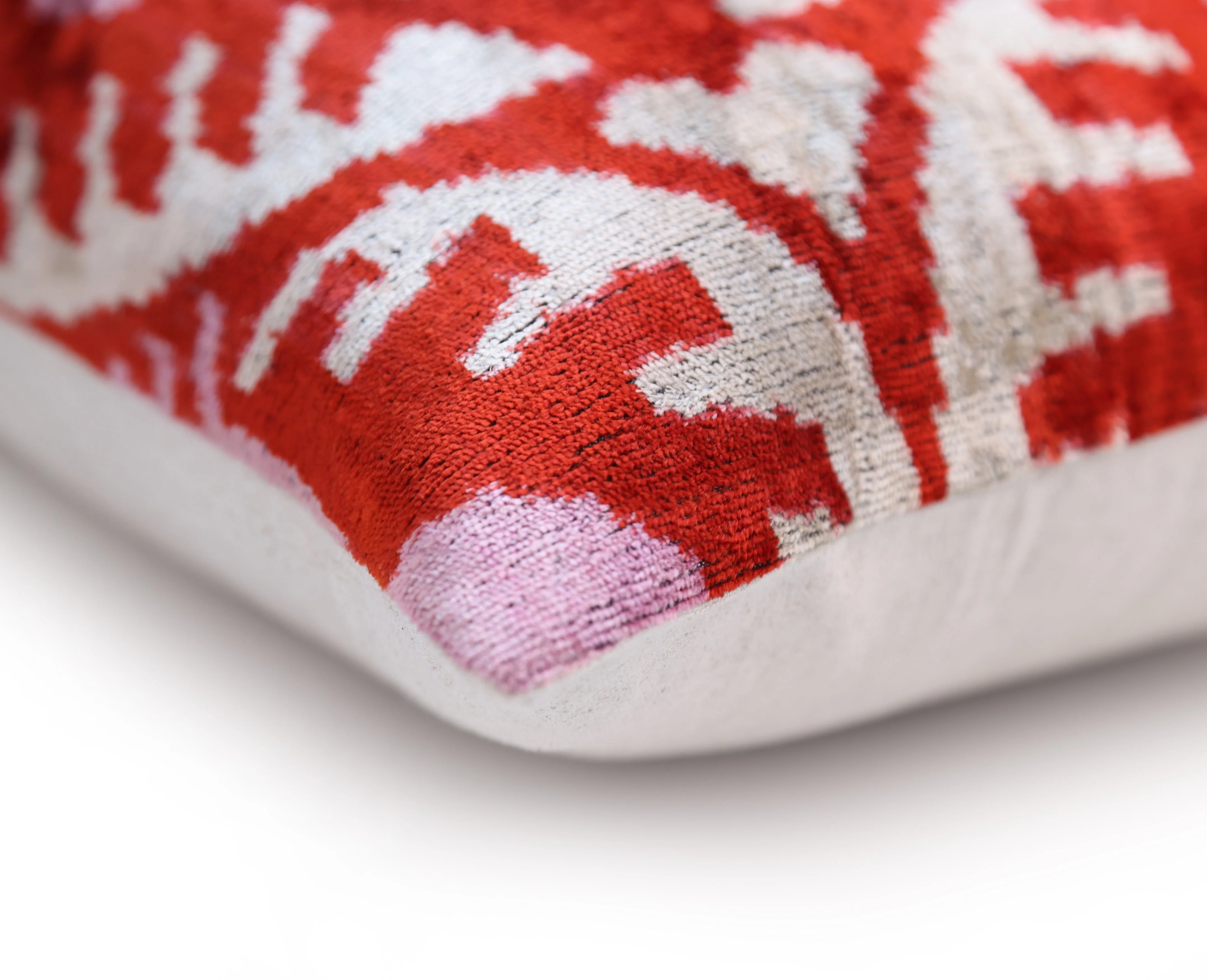Handmade Red & Lilac Ikat Velvet Pillow – 16x16 Silk Cushion - Image 7