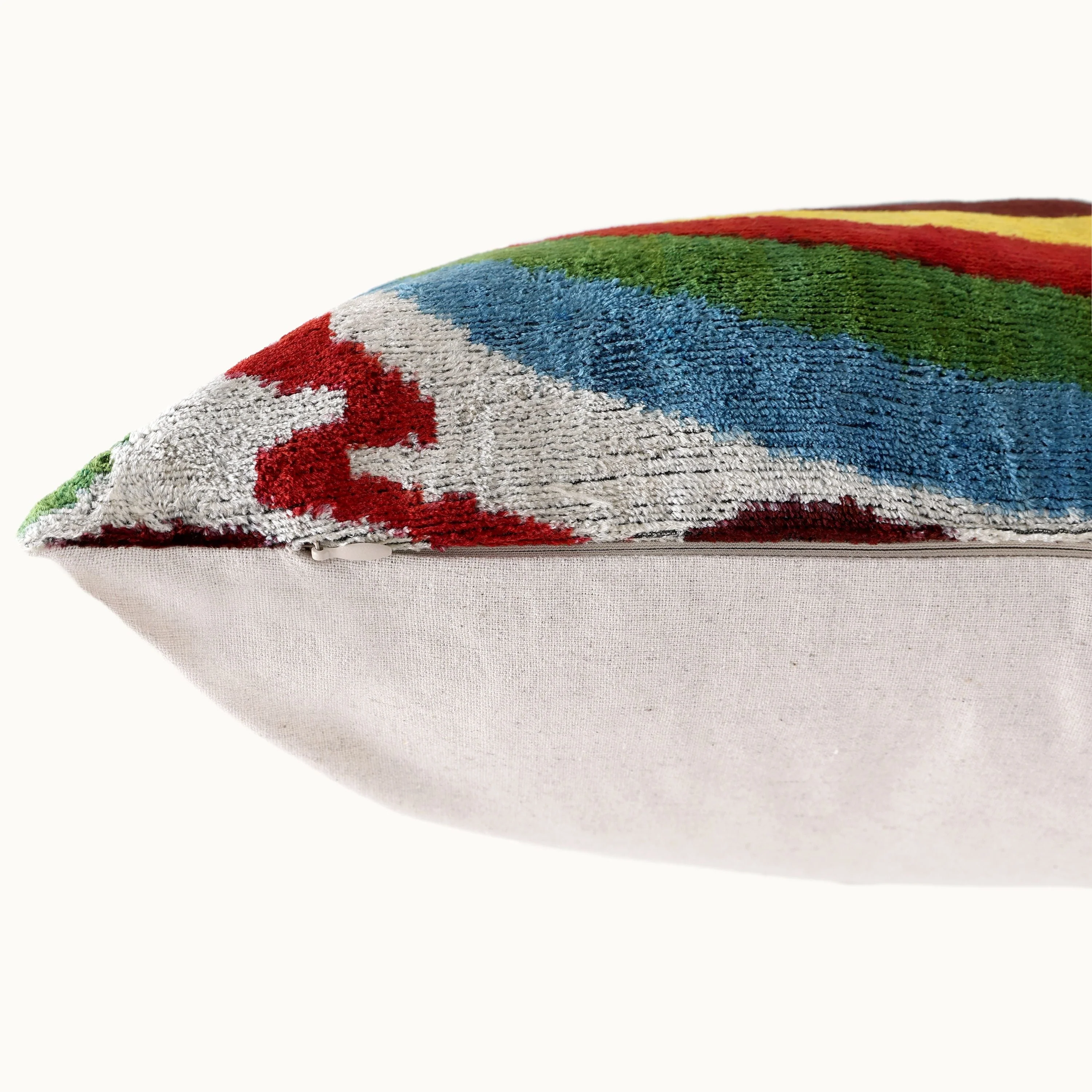 Handmade Silk Velvet Pillow 20x20 – Multicolor Ikat Circle Designer Cushion - Image 6