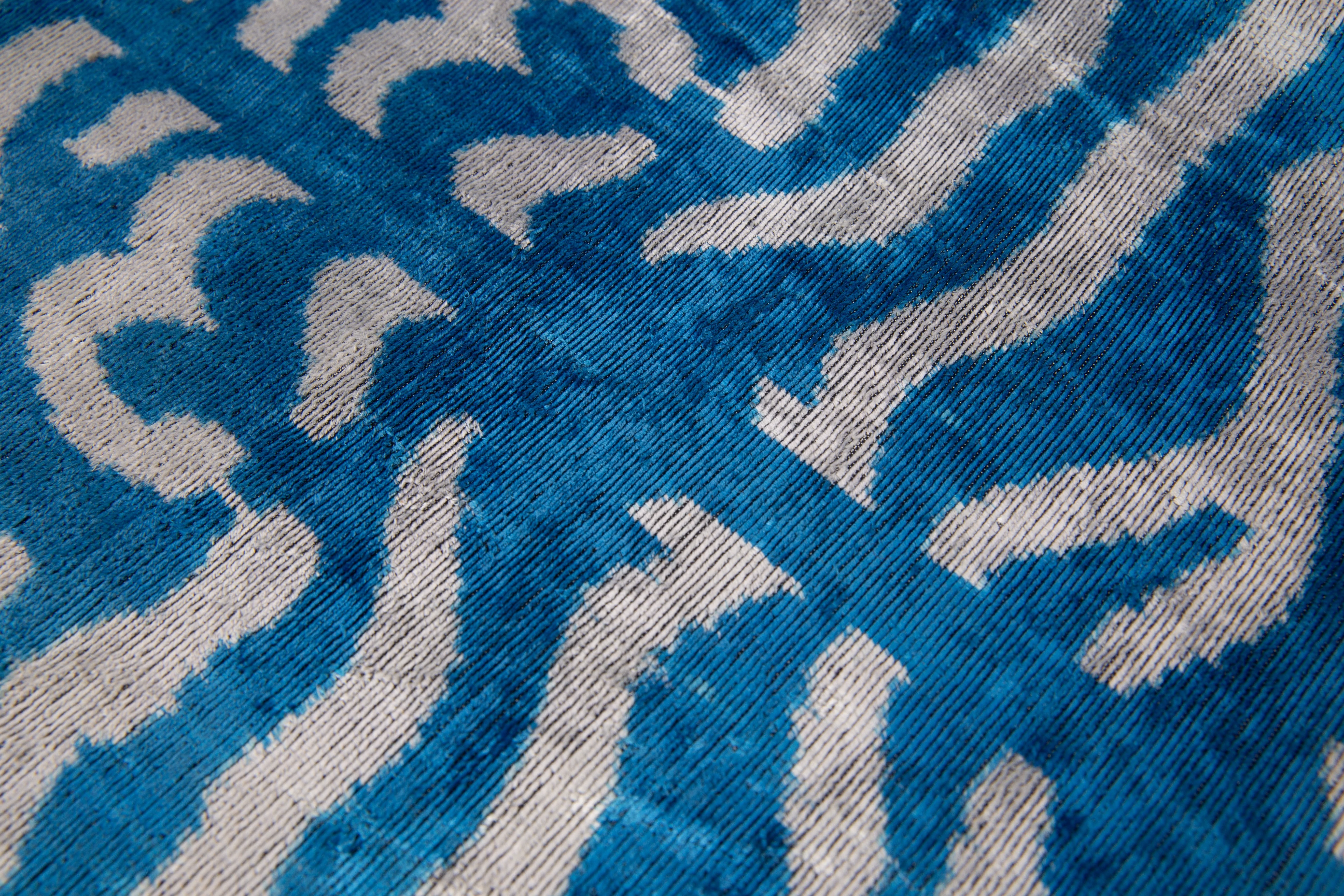 Handmade Silk Velvet Throw Pillow - 16x24 with Premium Down Feather Insert, Hidden Zipper - Blue and White Tiger Print Design for Sofa, Couch, Bed Decor - Image 4