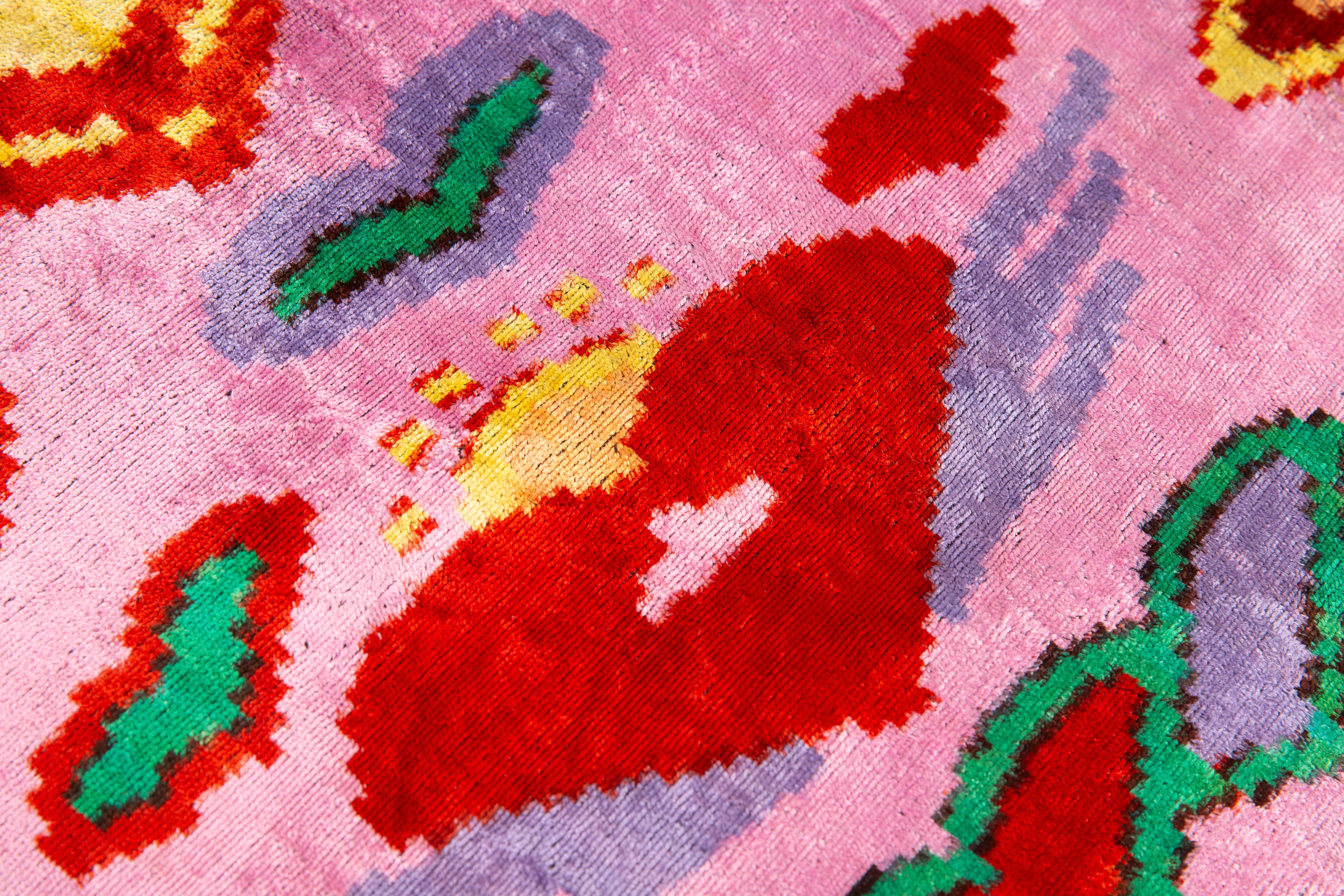 Handmade Silk Velvet Throw Pillow 20x20 in - Pink & Red Heart Pattern with Down Feather Insert - Image 2