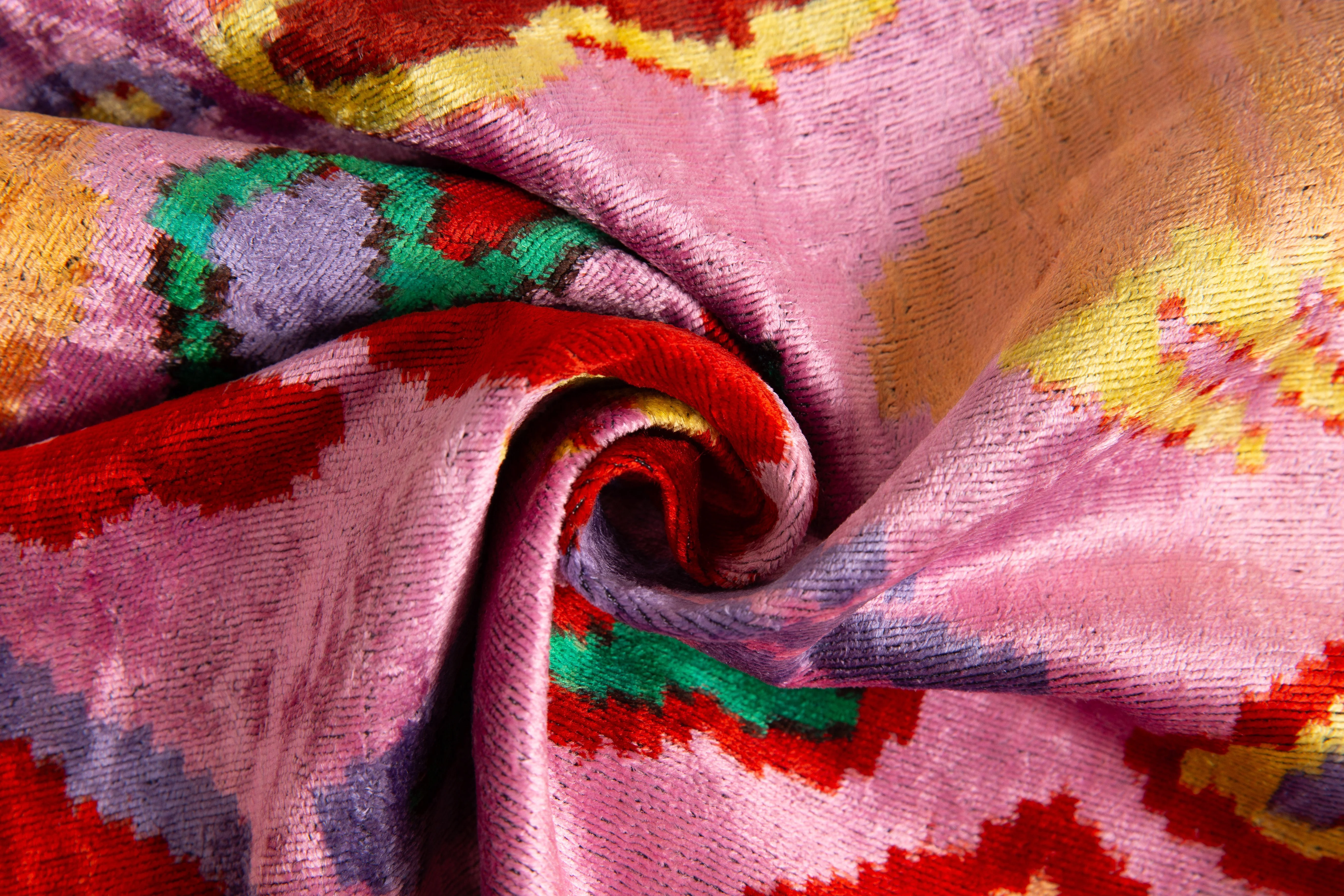 Handmade Silk Velvet Throw Pillow 20x20 in - Pink & Red Heart Pattern with Down Feather Insert - Image 3