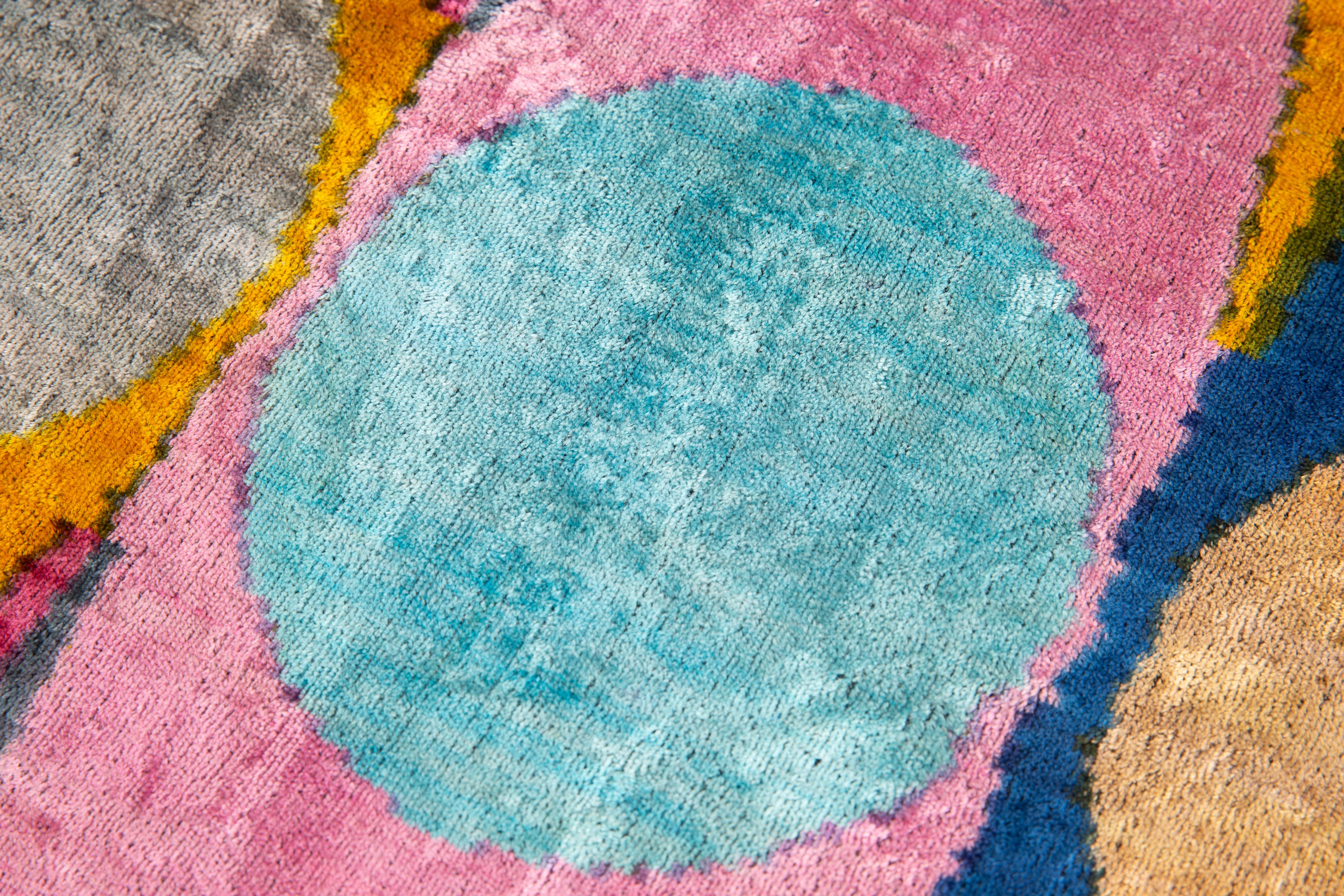 Handmade Silk Velvet Throw Pillow 20x20 - Multicolor Circle Design with Down Insert - Image 2