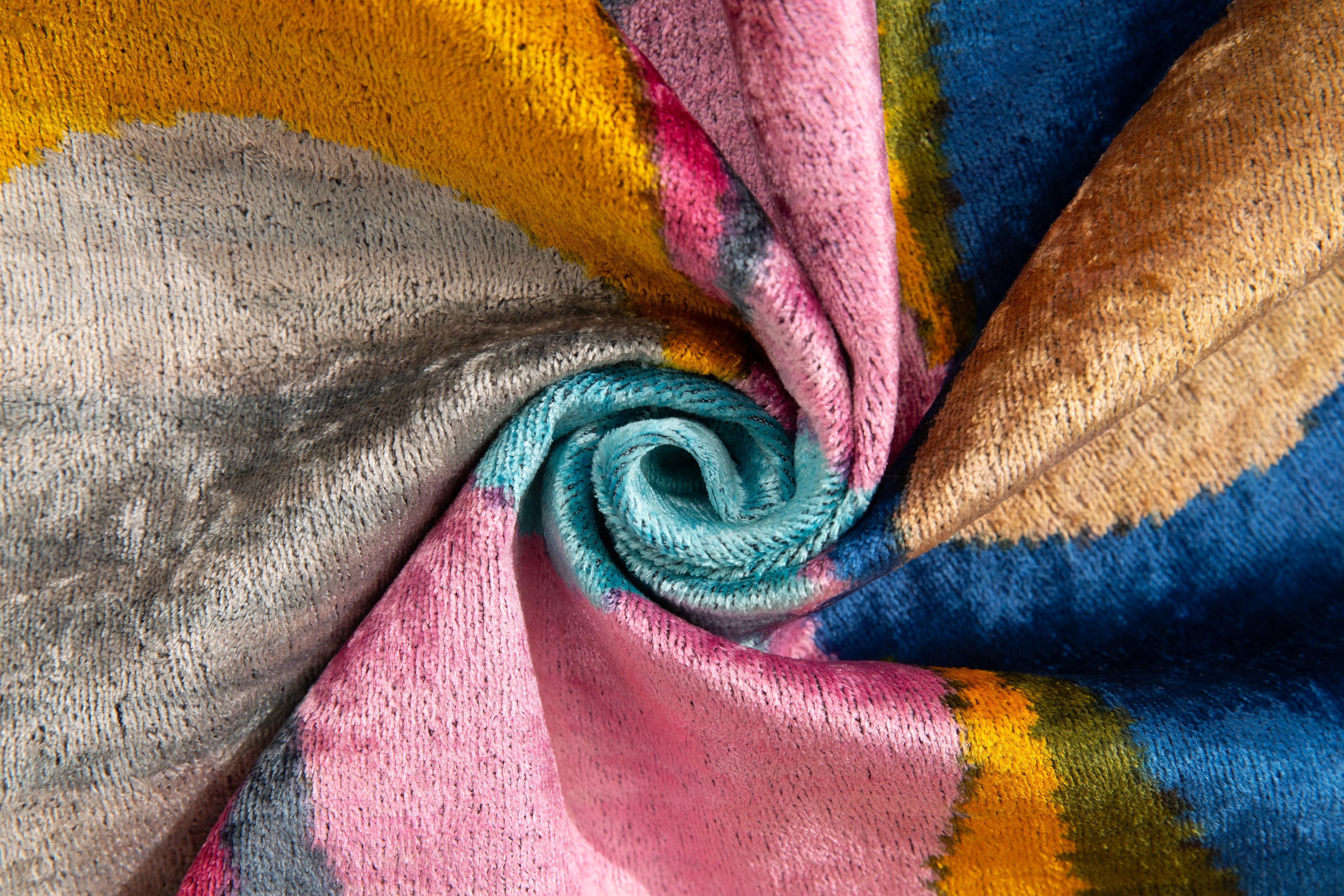 Handmade Silk Velvet Throw Pillow 20x20 - Multicolor Circle Design with Down Insert - Image 3