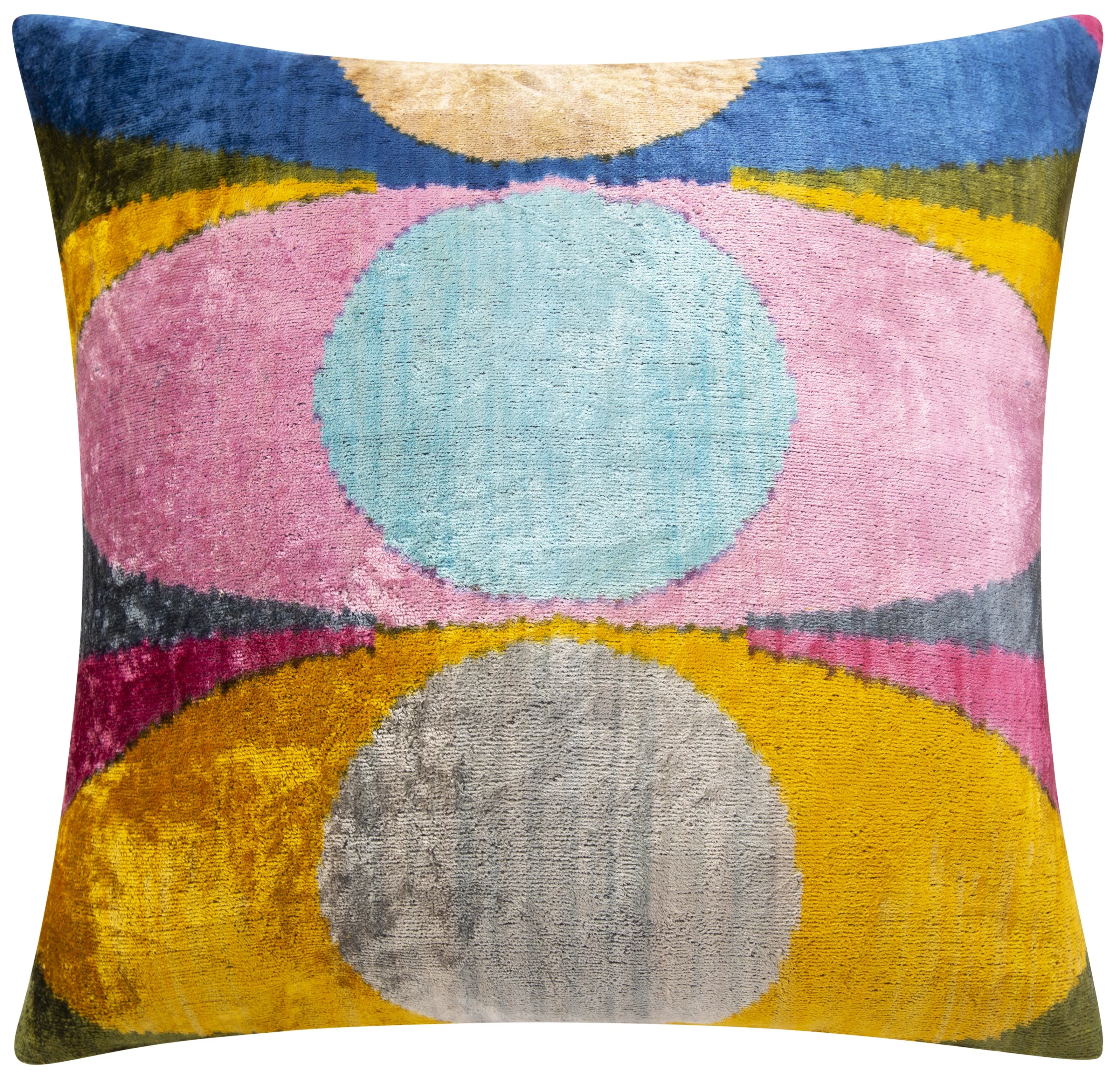Handmade Silk Velvet Throw Pillow 20x20 - Multicolor Circle Design with Down Insert - Image 4