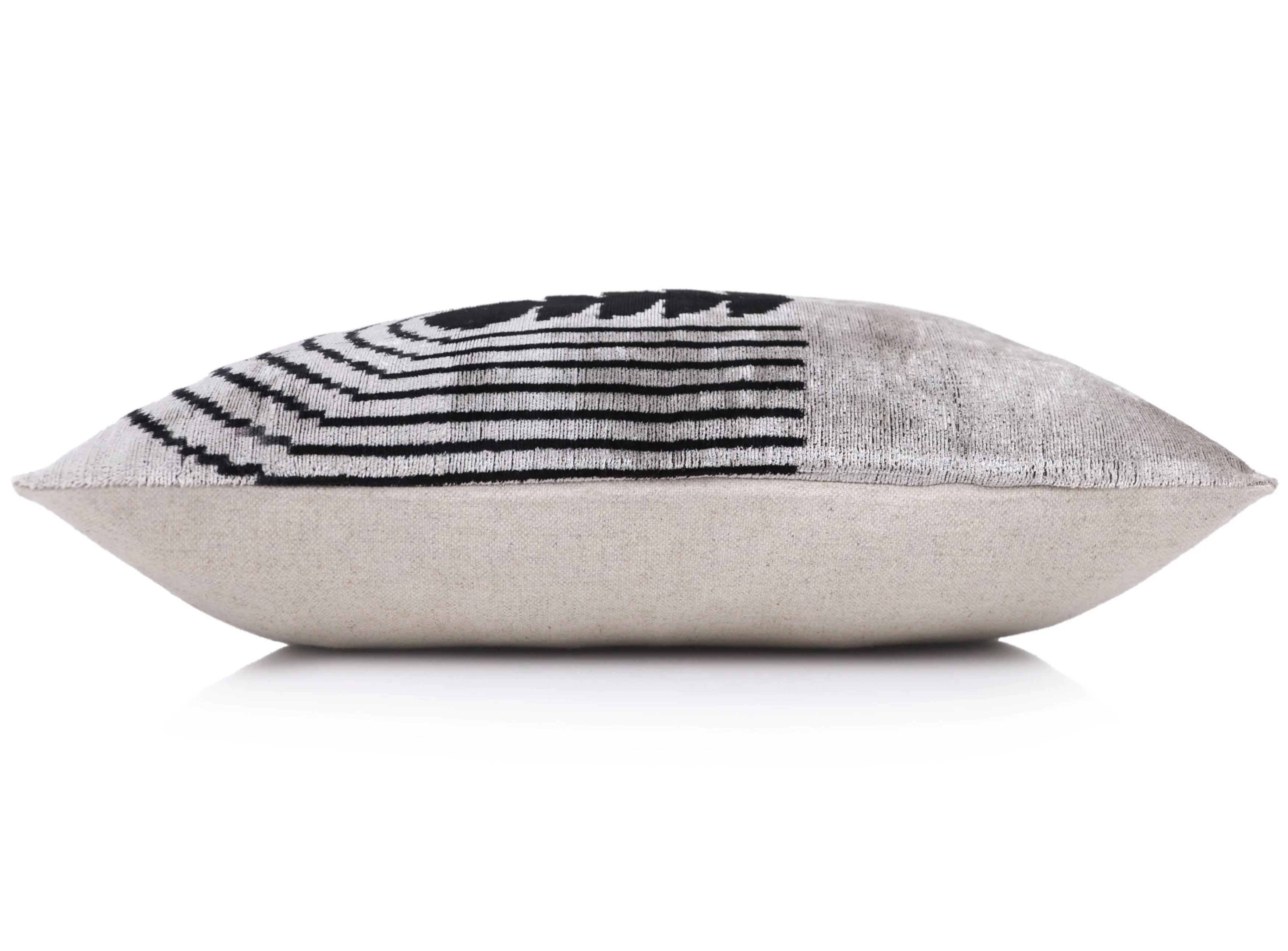Handmade Silver Black Velvet Lumbar Pillow 16x24 – Modern Geometric Designer Cushion - Image 4