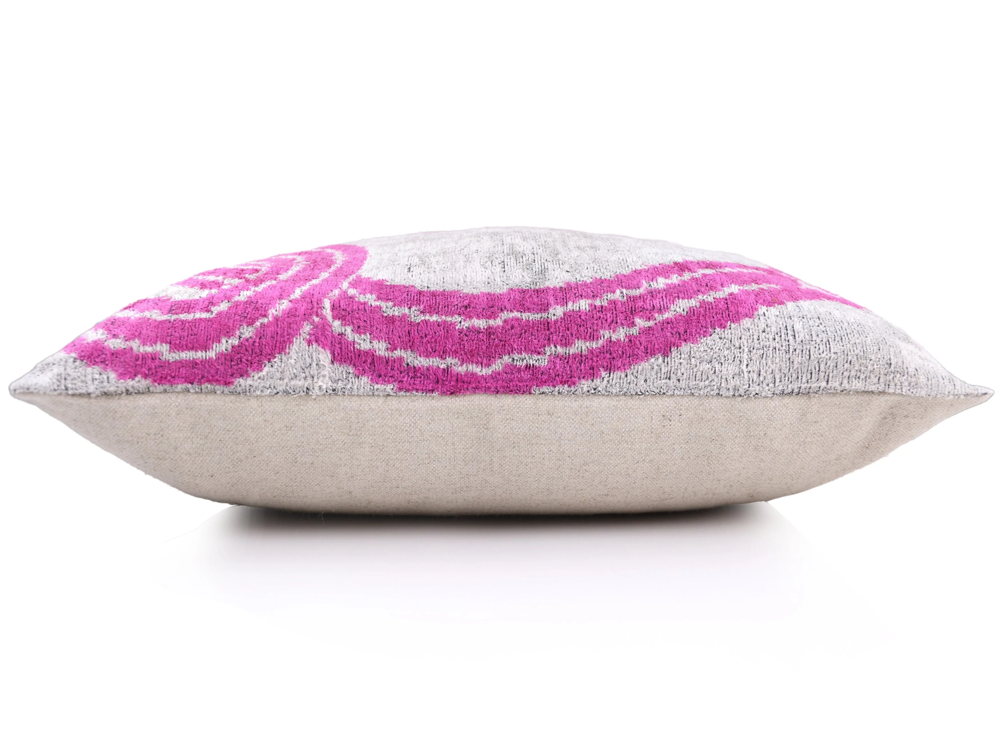 Handmade Silver & Pink Fuchsia Velvet Lumbar Pillow 16x24 – Modern Abstract Designer Cushion - Image 4