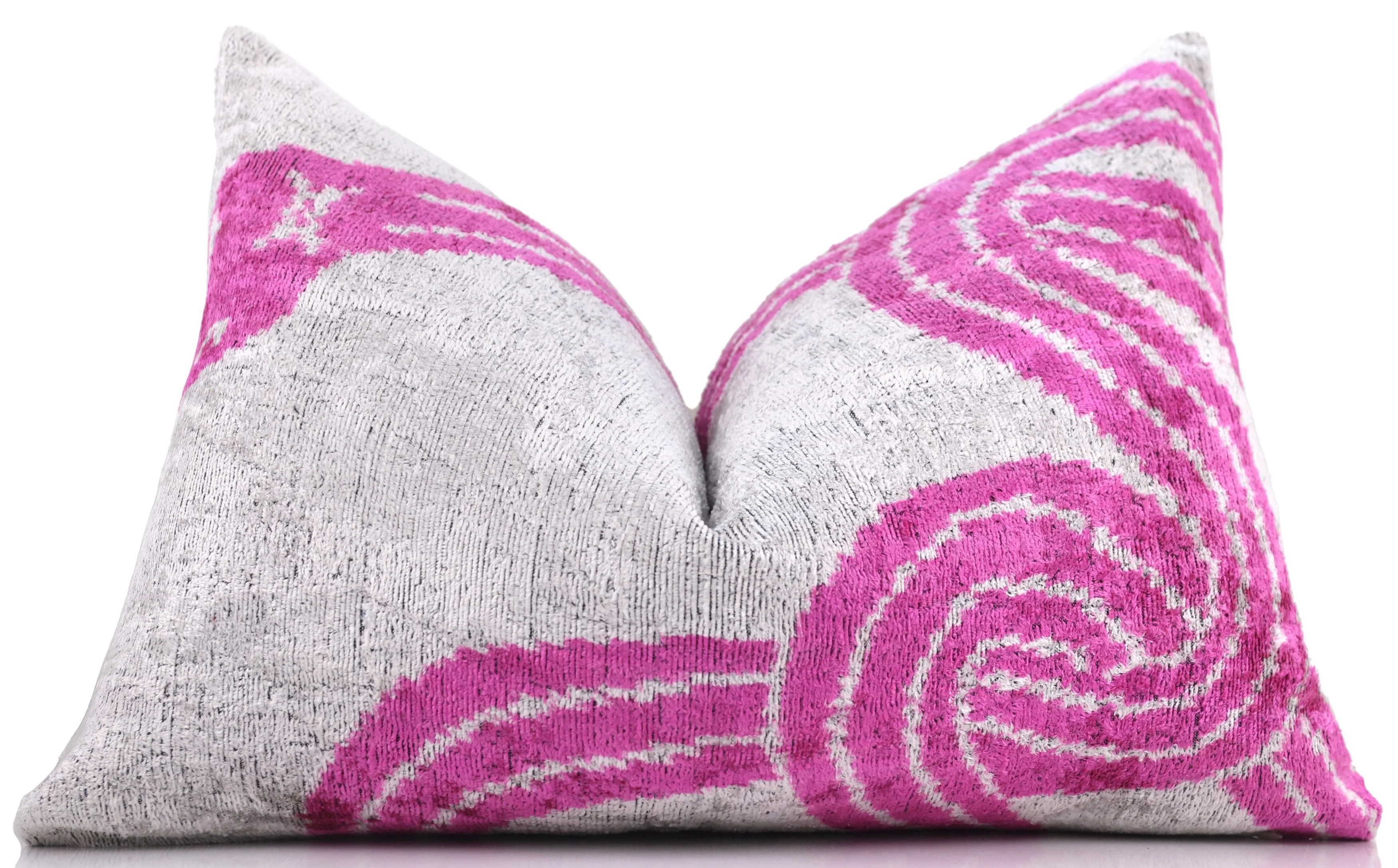 Handmade Silver & Pink Fuchsia Velvet Lumbar Pillow 16x24 – Modern Abstract Designer Cushion - Image 5